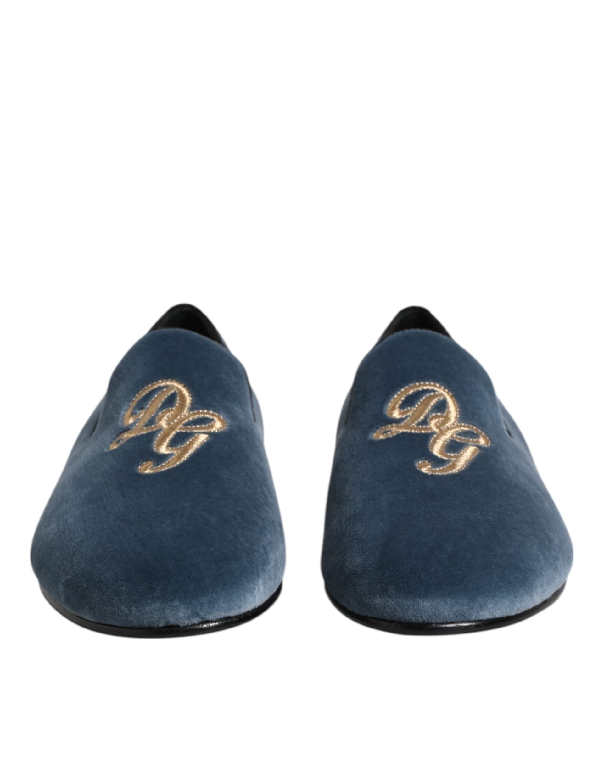 Dolce & Gabbana Blue Velvet DG Logo Loafers Formal Shoes - 2