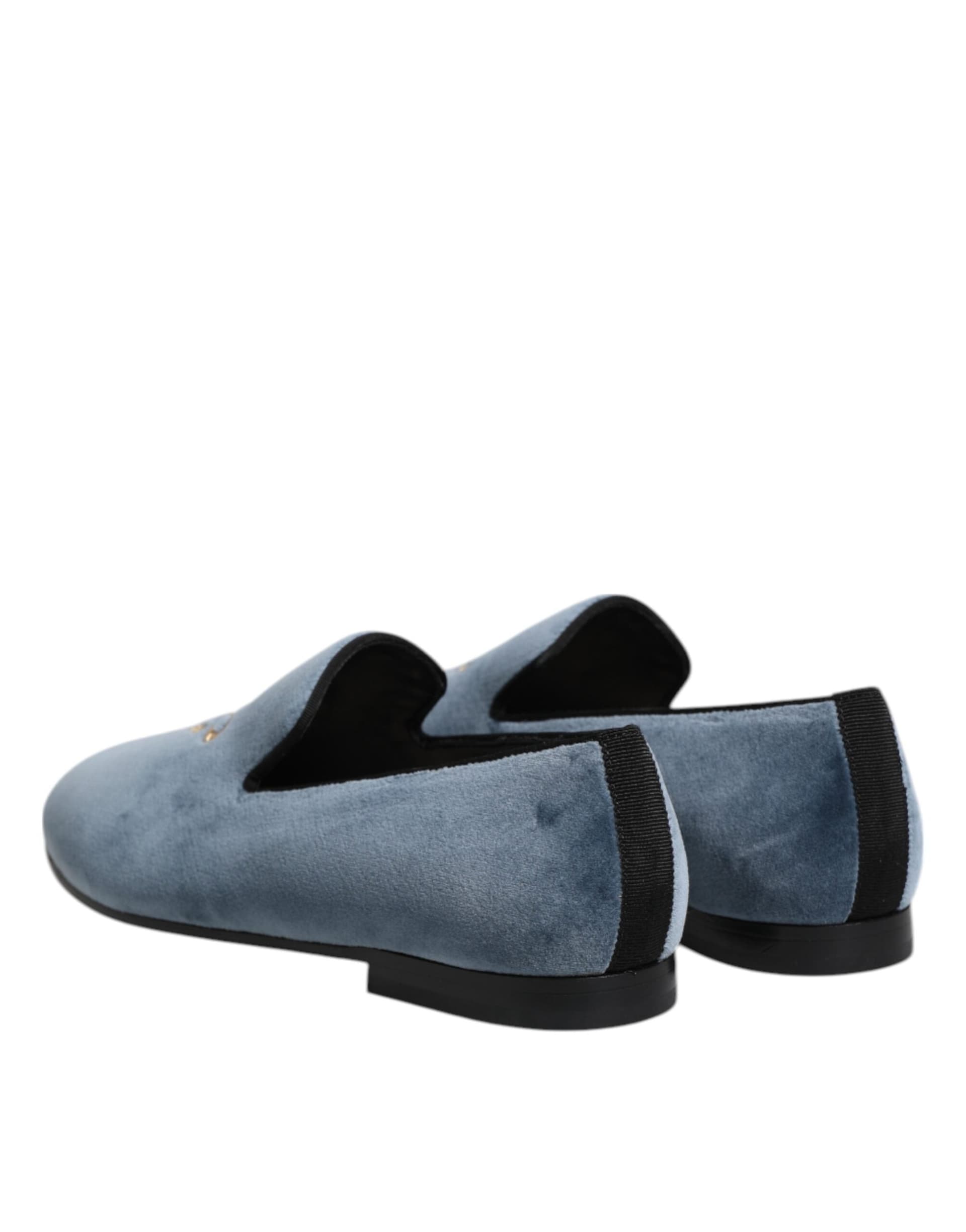 Dolce & Gabbana Blue Velvet DG Logo Loafers Formal Shoes - 4