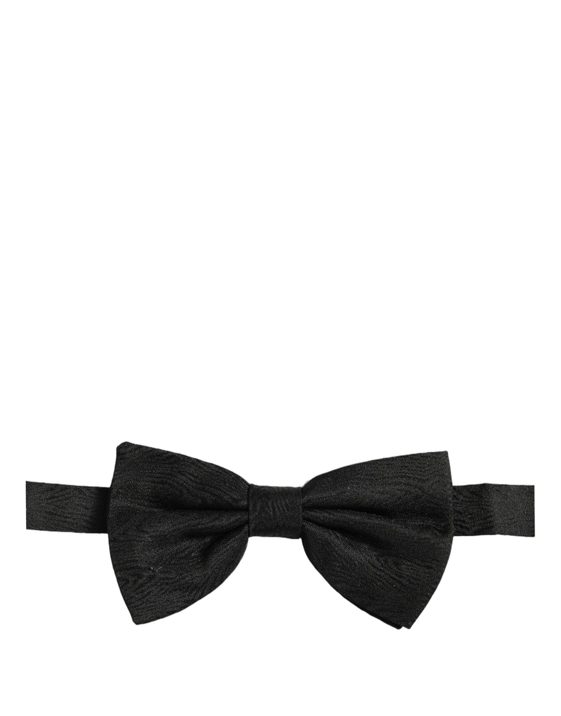 Dolce & Gabbana Men Black Silk Brocade Adjustable Neck Papillon Bow Tie - 2