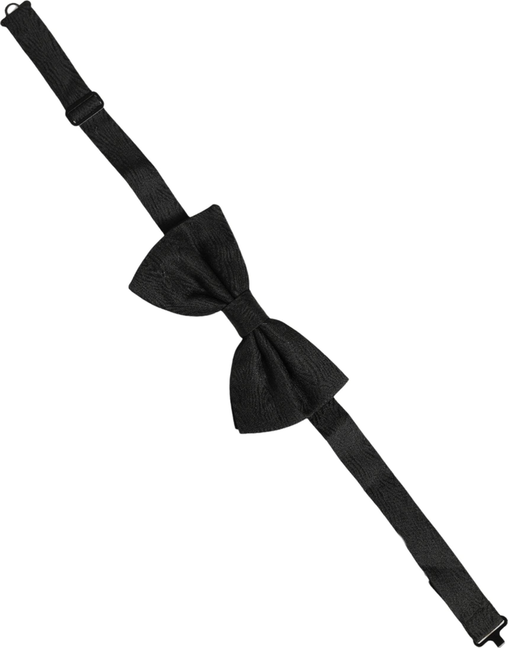 Dolce & Gabbana Men Black Silk Brocade Adjustable Neck Papillon Bow Tie - 3