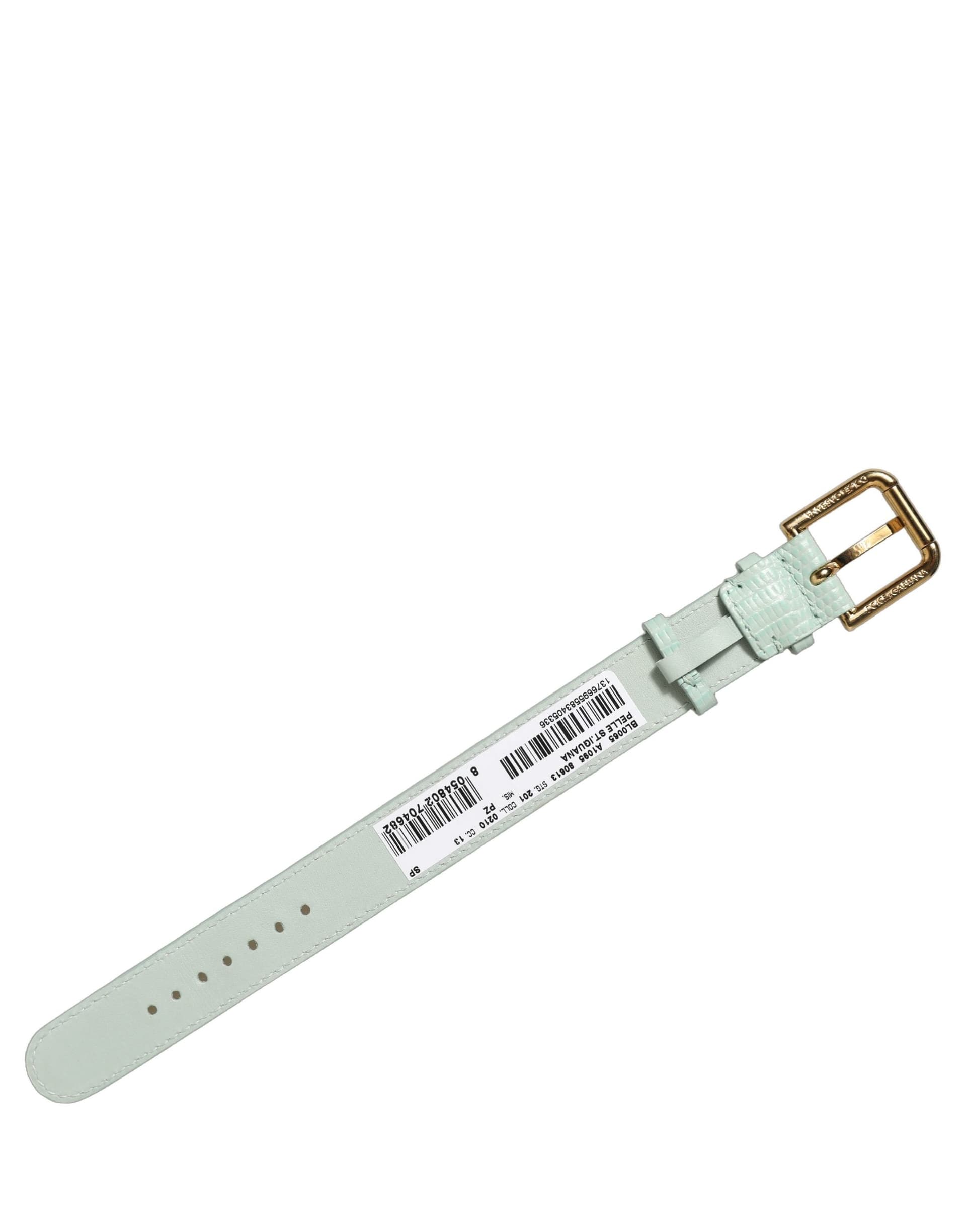 Dolce & Gabbana Green Textured Leather Gold Buckle Belt Strap Bracelet - 2