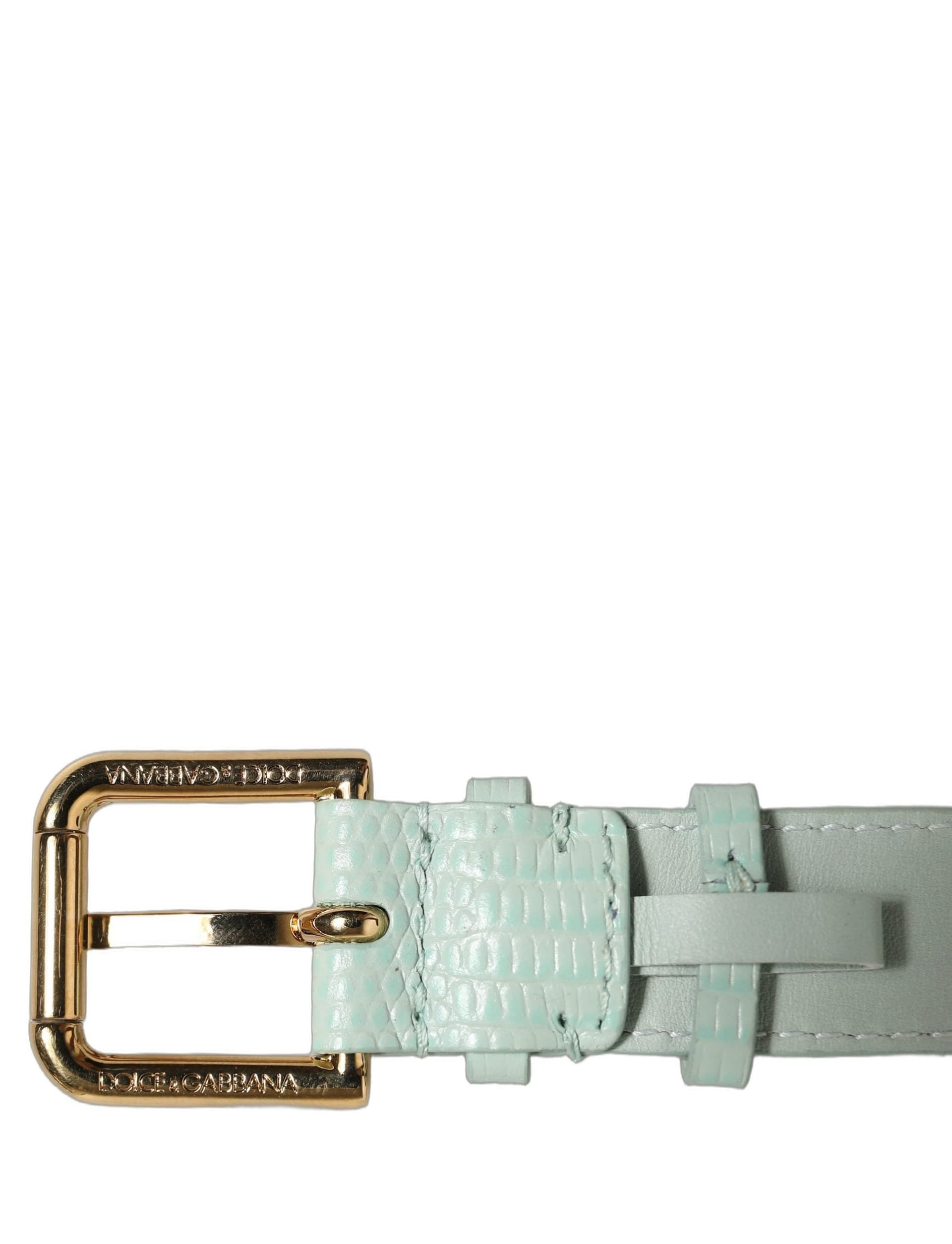 Dolce & Gabbana Green Textured Leather Gold Buckle Belt Strap Bracelet - 4