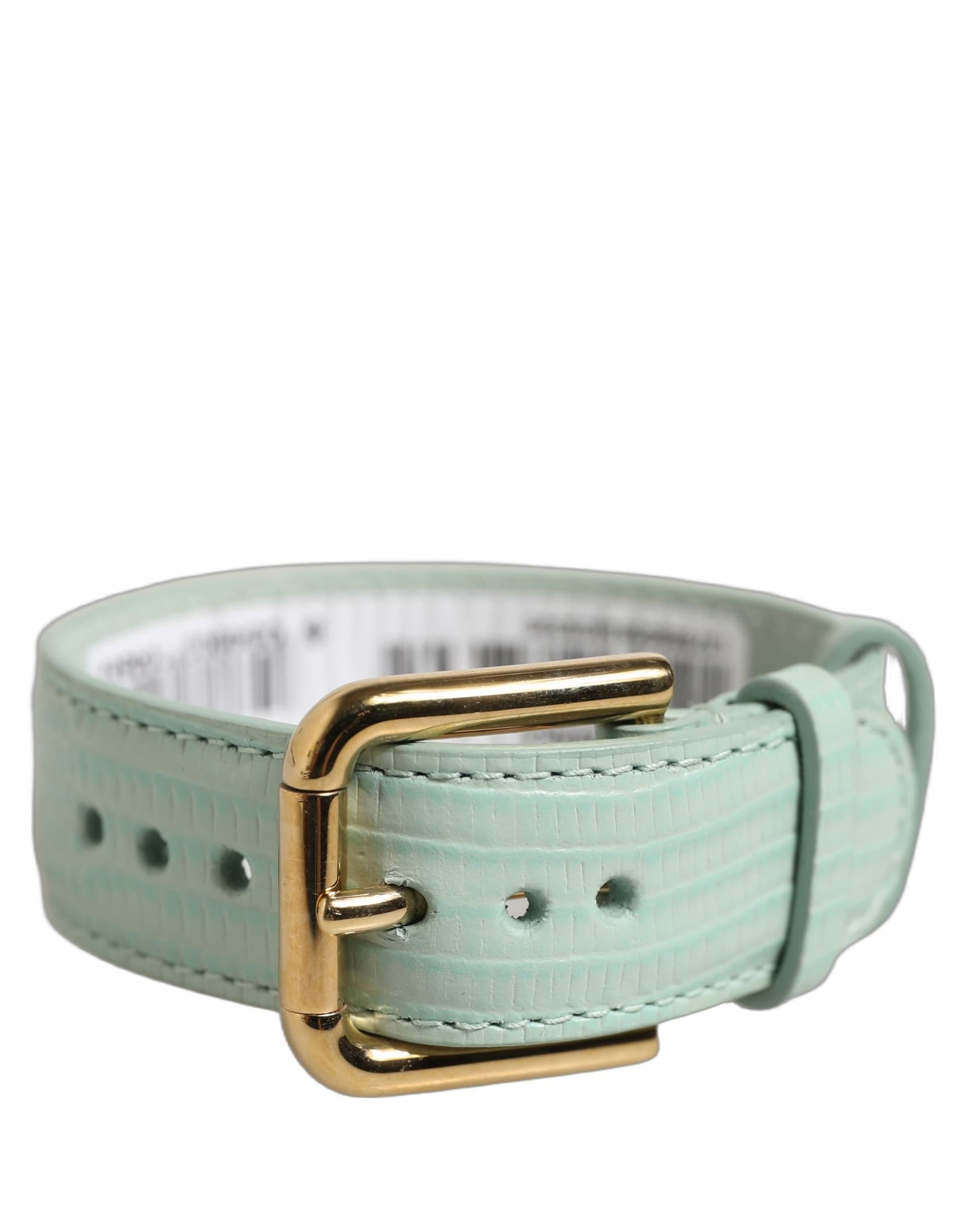 Dolce & Gabbana Green Textured Leather Gold Buckle Belt Strap Bracelet - 7