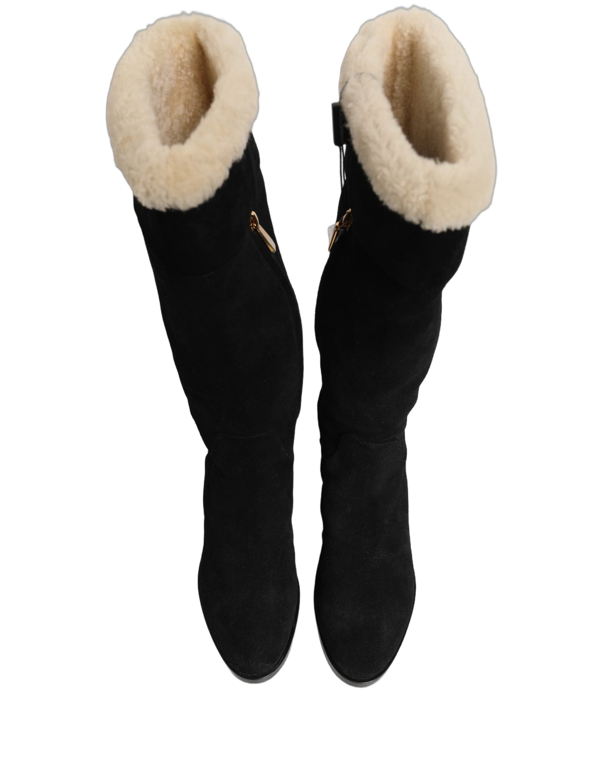 Dolce & Gabbana Suede Leather Knee High Boots Black - 3