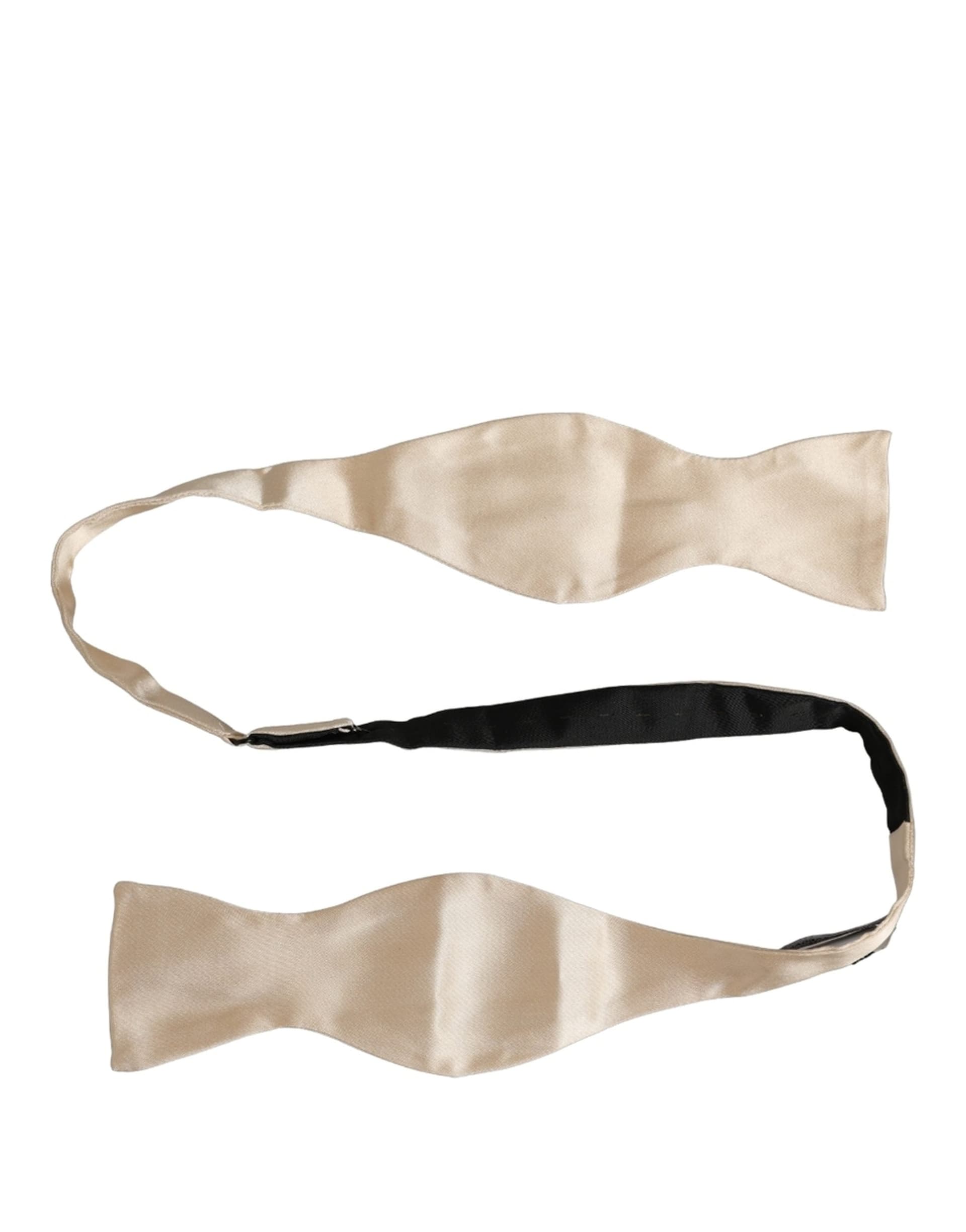 Dolce & Gabbana Men Beige 100% Silk Adjustable Neck Papillon Bow Tie - 2