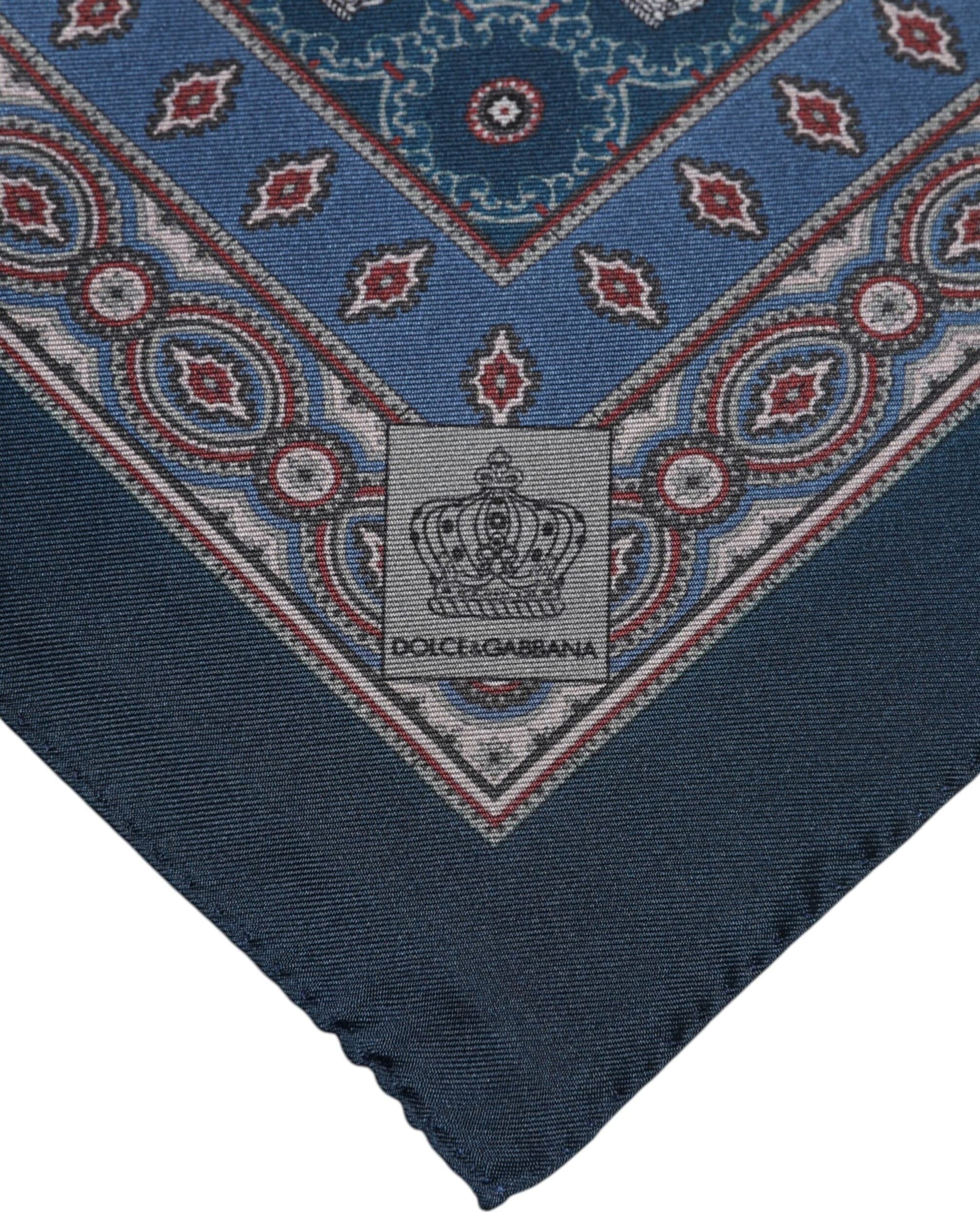 Dolce & Gabbana Blue Printed Silk Square Men Foulard Scarf - 4