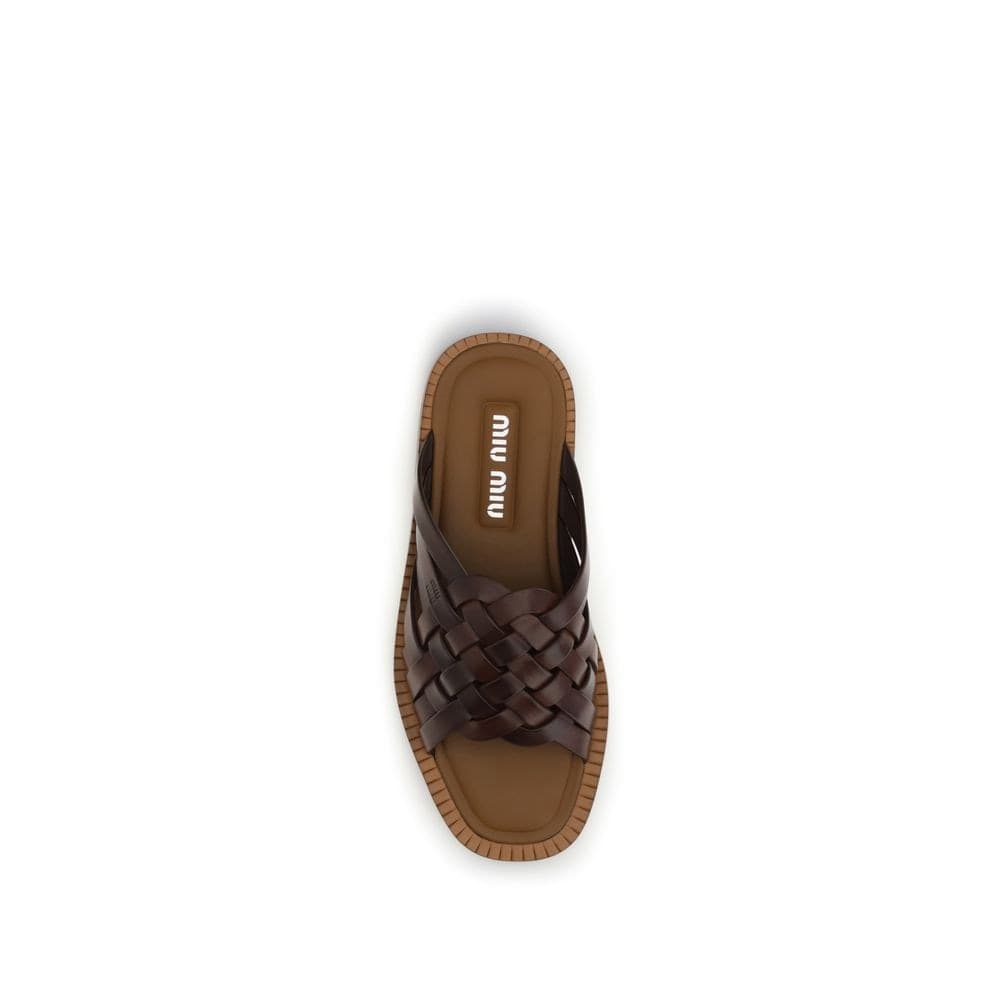 Miu Miu Brown Calf Leather Bos Taurus Flat Sandals - 4