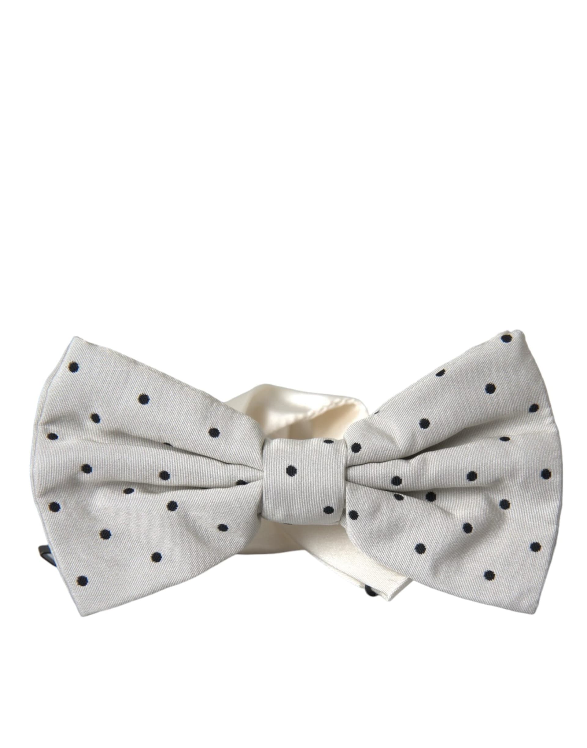Dolce & Gabbana White Black Polka Dot Polyester Bow Tie Men - 5
