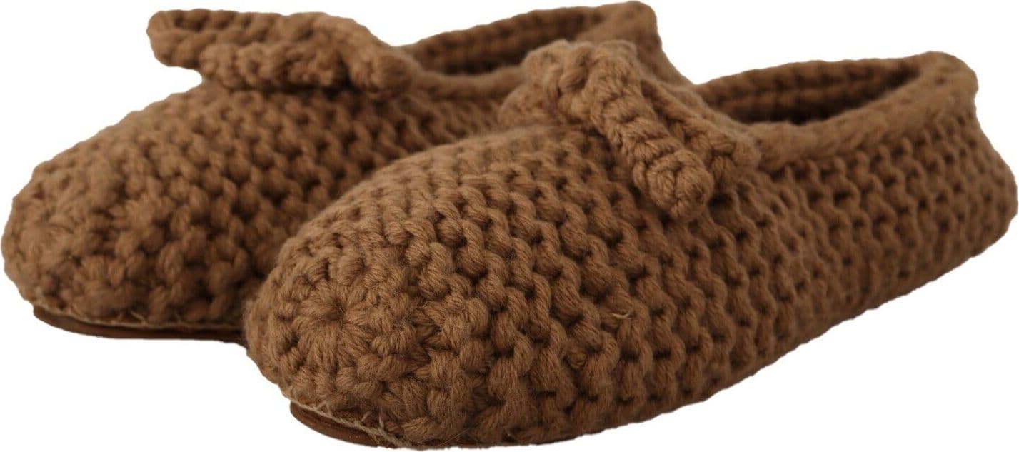 Dolce & Gabbana Brown Slip On Ballerina Flats Wool Knit Shoes - 2
