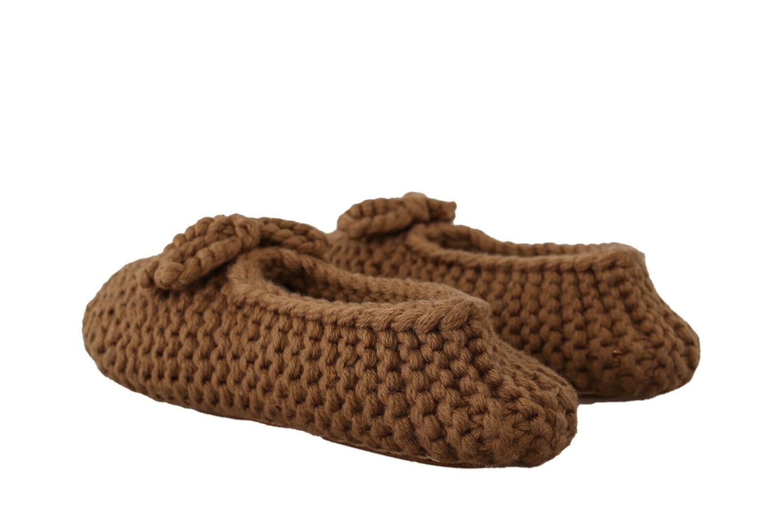 Dolce & Gabbana Brown Slip On Ballerina Flats Wool Knit Shoes - 3