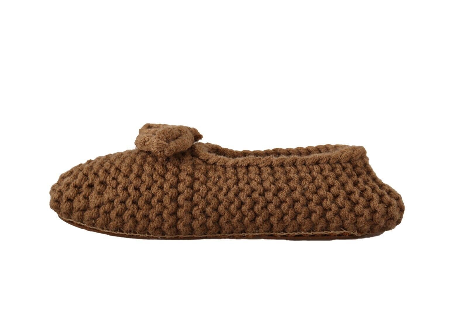 Dolce & Gabbana Brown Slip On Ballerina Flats Wool Knit Shoes - 4