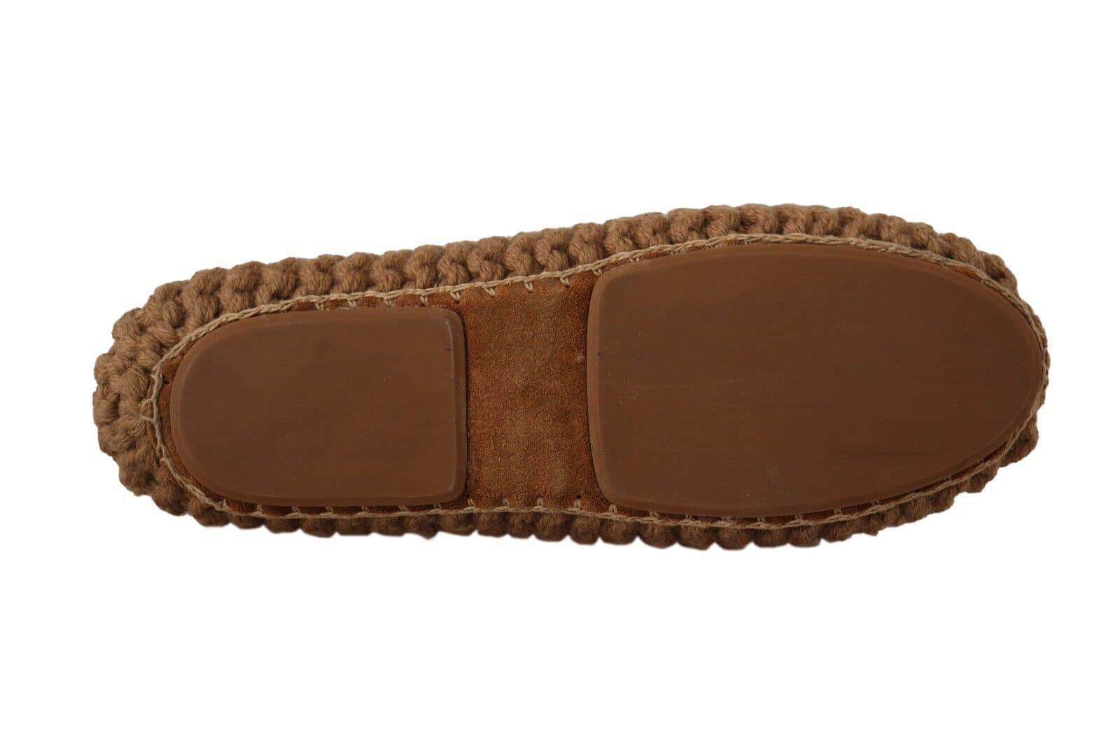 Dolce & Gabbana Brown Slip On Ballerina Flats Wool Knit Shoes - 5