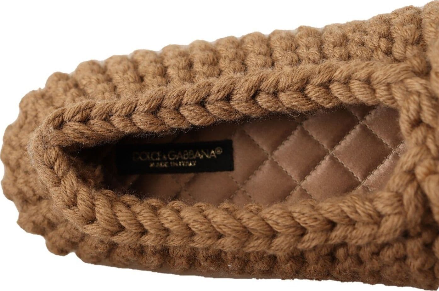 Dolce & Gabbana Brown Slip On Ballerina Flats Wool Knit Shoes - 6