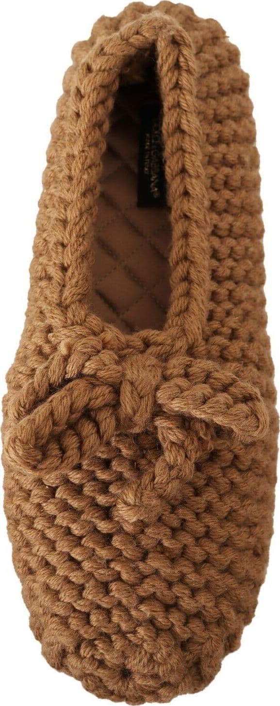 Dolce & Gabbana Brown Slip On Ballerina Flats Wool Knit Shoes - 7