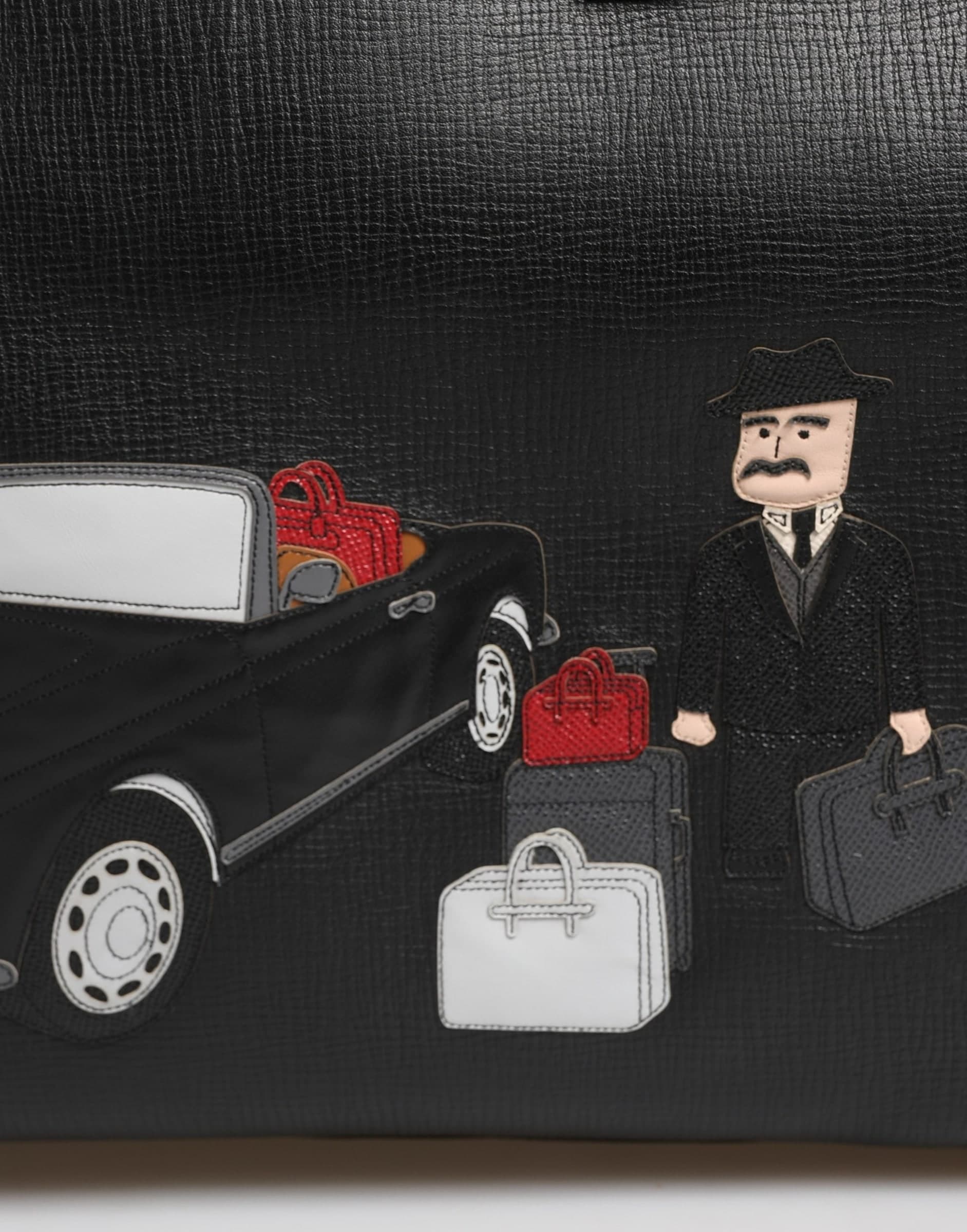 Dolce & Gabbana Black Car Man Applique Leather Weekender Borse Bag - 3