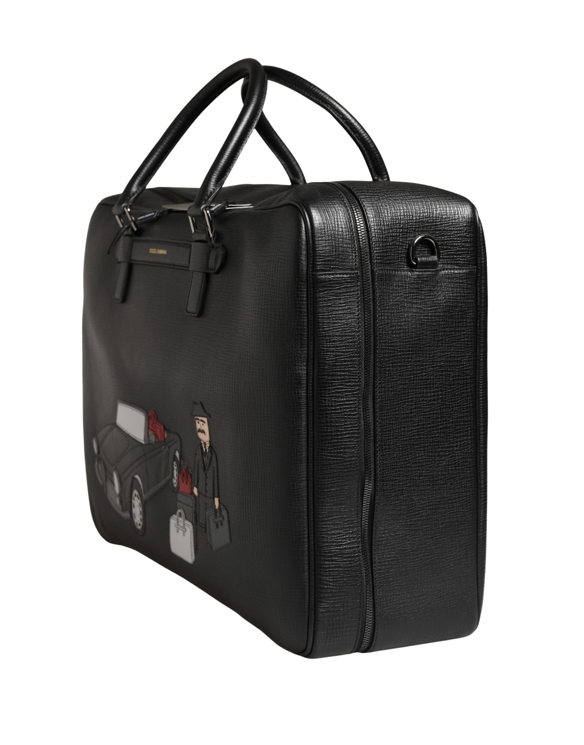 Dolce & Gabbana Black Car Man Applique Leather Weekender Borse Bag - 5