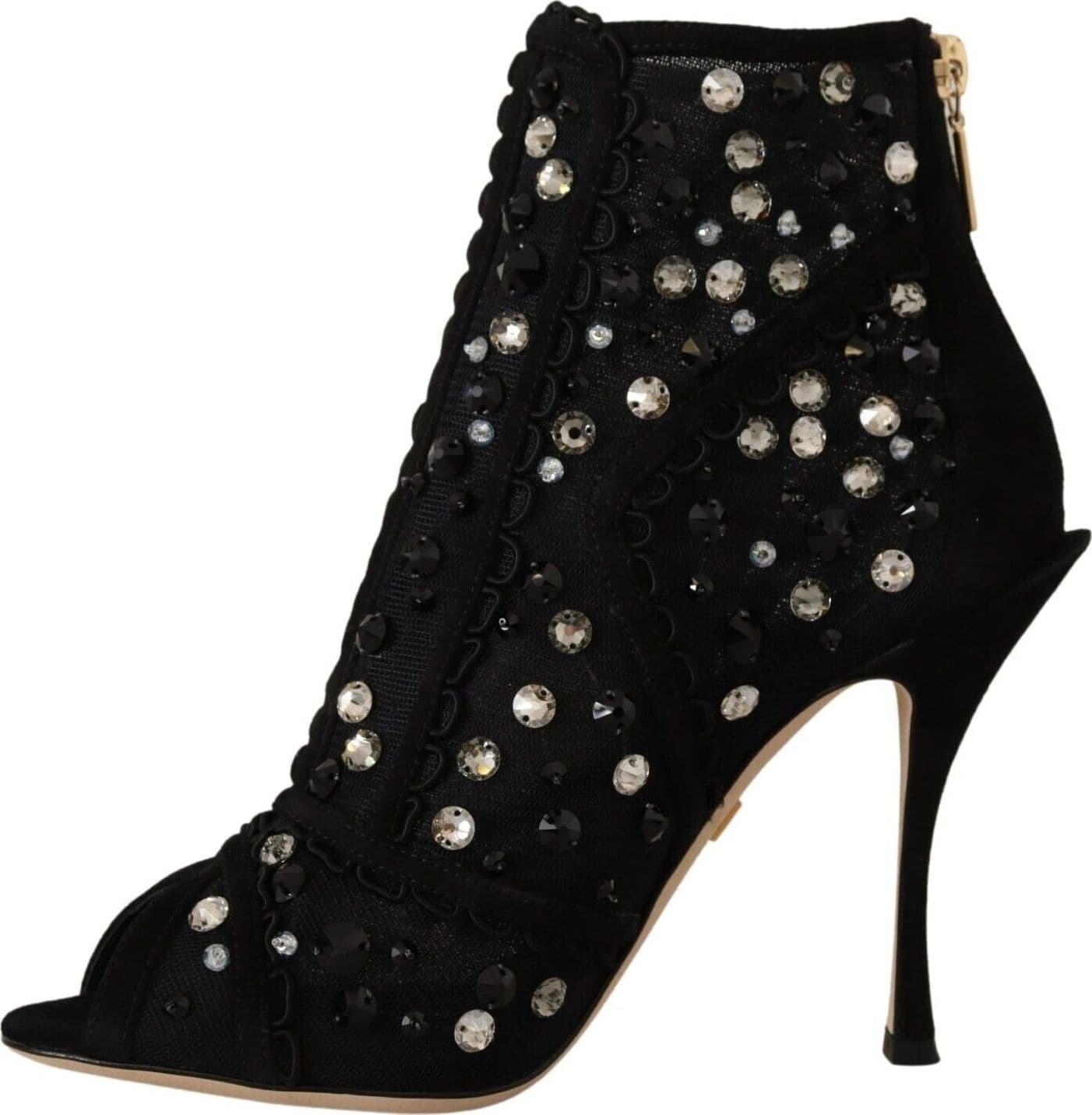 Dolce & Gabbana Black Crystals Heels Zipper Short Boots Shoes - 5