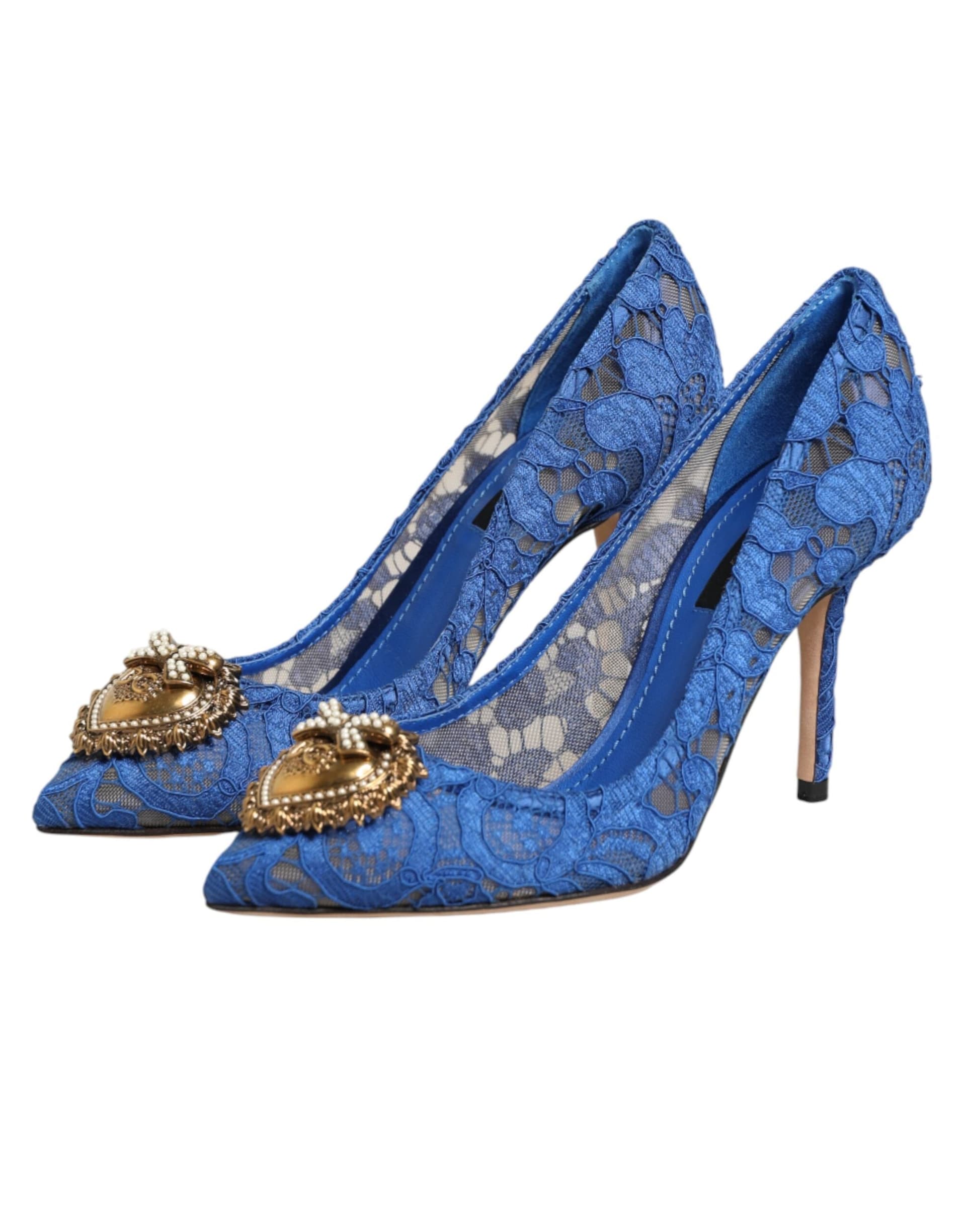 Dolce & Gabbana Blue Taormina Lace DEVOTION Pumps Shoes \ - 3
