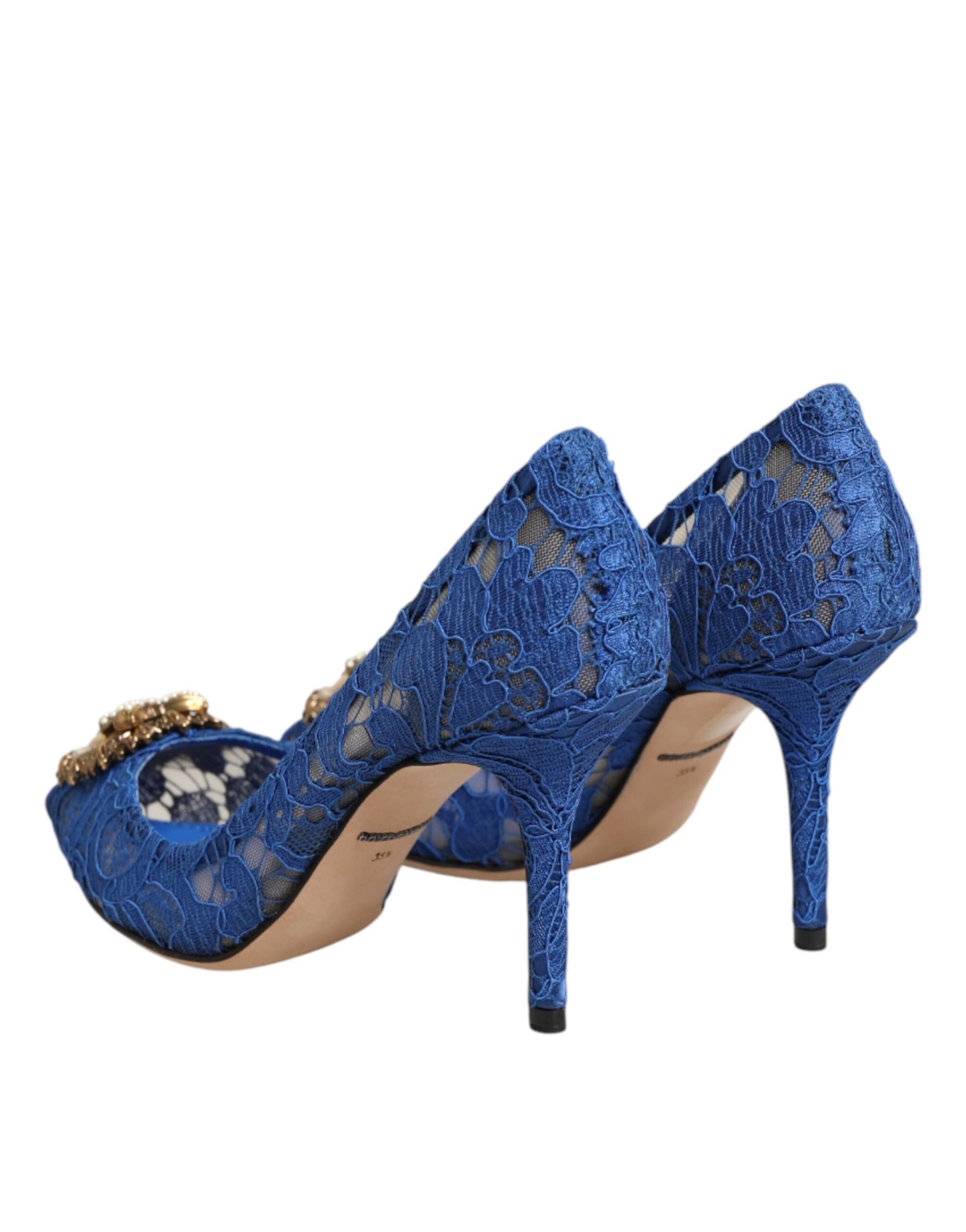 Dolce & Gabbana Blue Taormina Lace DEVOTION Pumps Shoes \ - 4