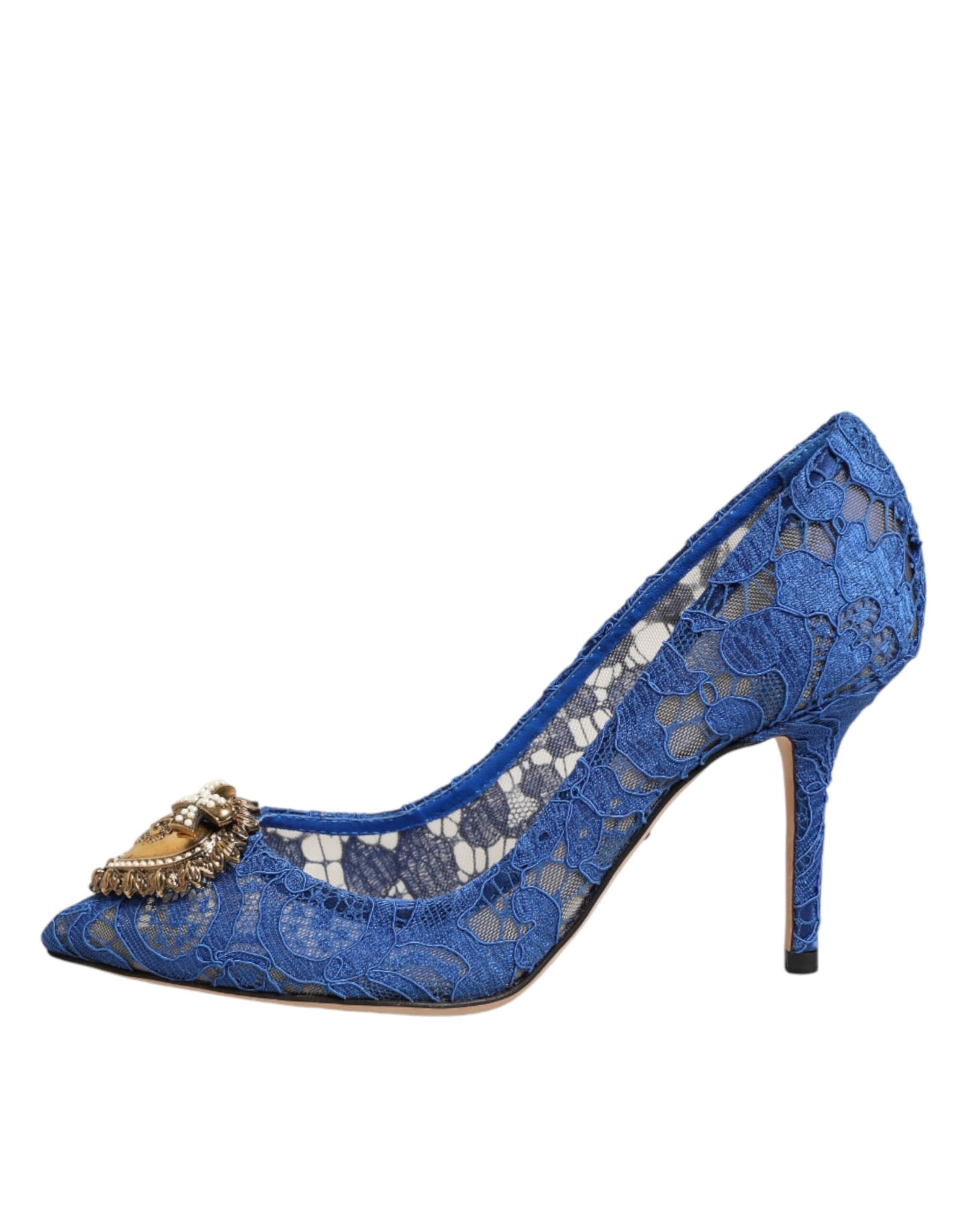 Dolce & Gabbana Blue Taormina Lace DEVOTION Pumps Shoes \ - 5