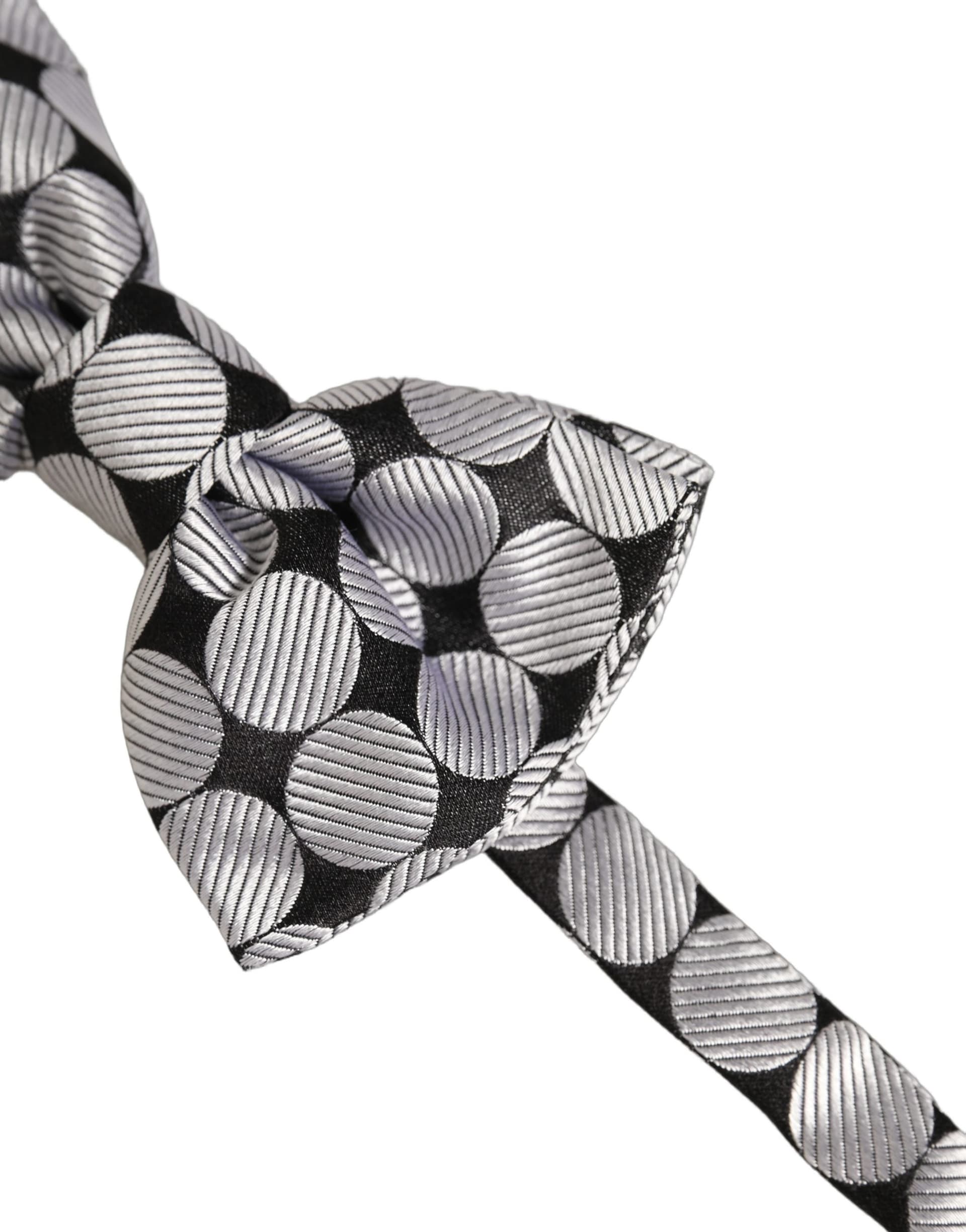 Dolce & Gabbana Men Black Silver Circles Adjustable Neck Papillon Bow Tie - 3