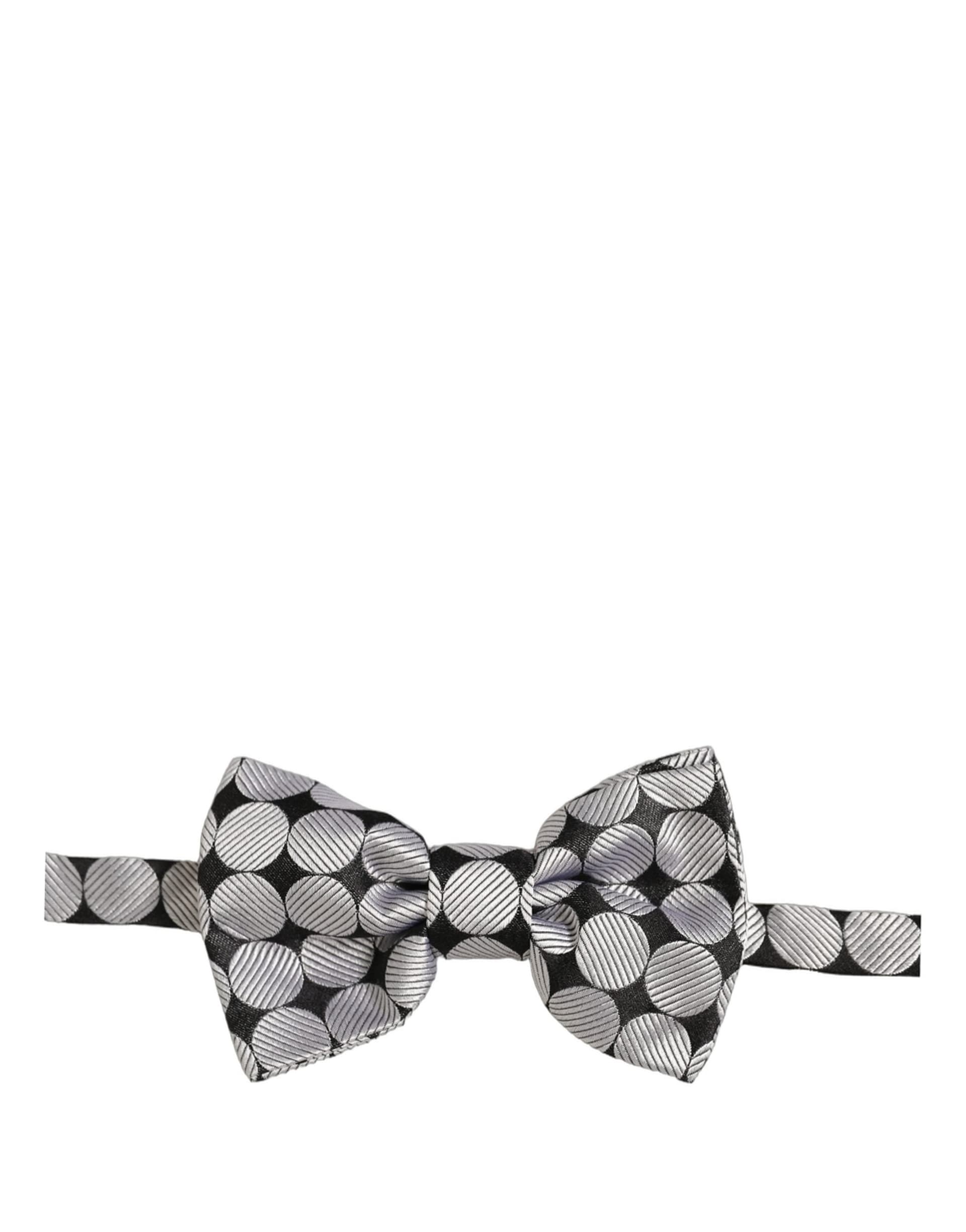 Dolce & Gabbana Men Black Silver Circles Adjustable Neck Papillon Bow Tie - 4