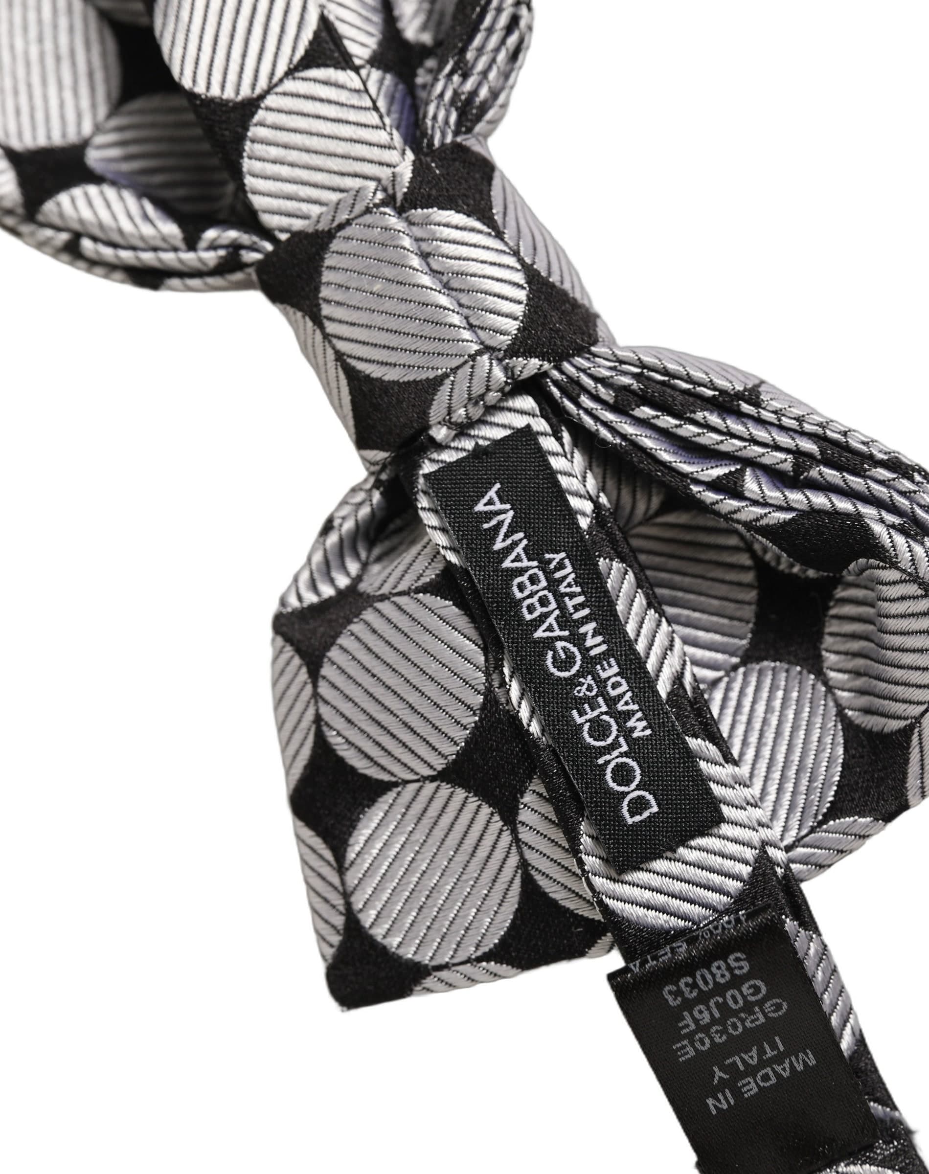 Dolce & Gabbana Men Black Silver Circles Adjustable Neck Papillon Bow Tie - 6