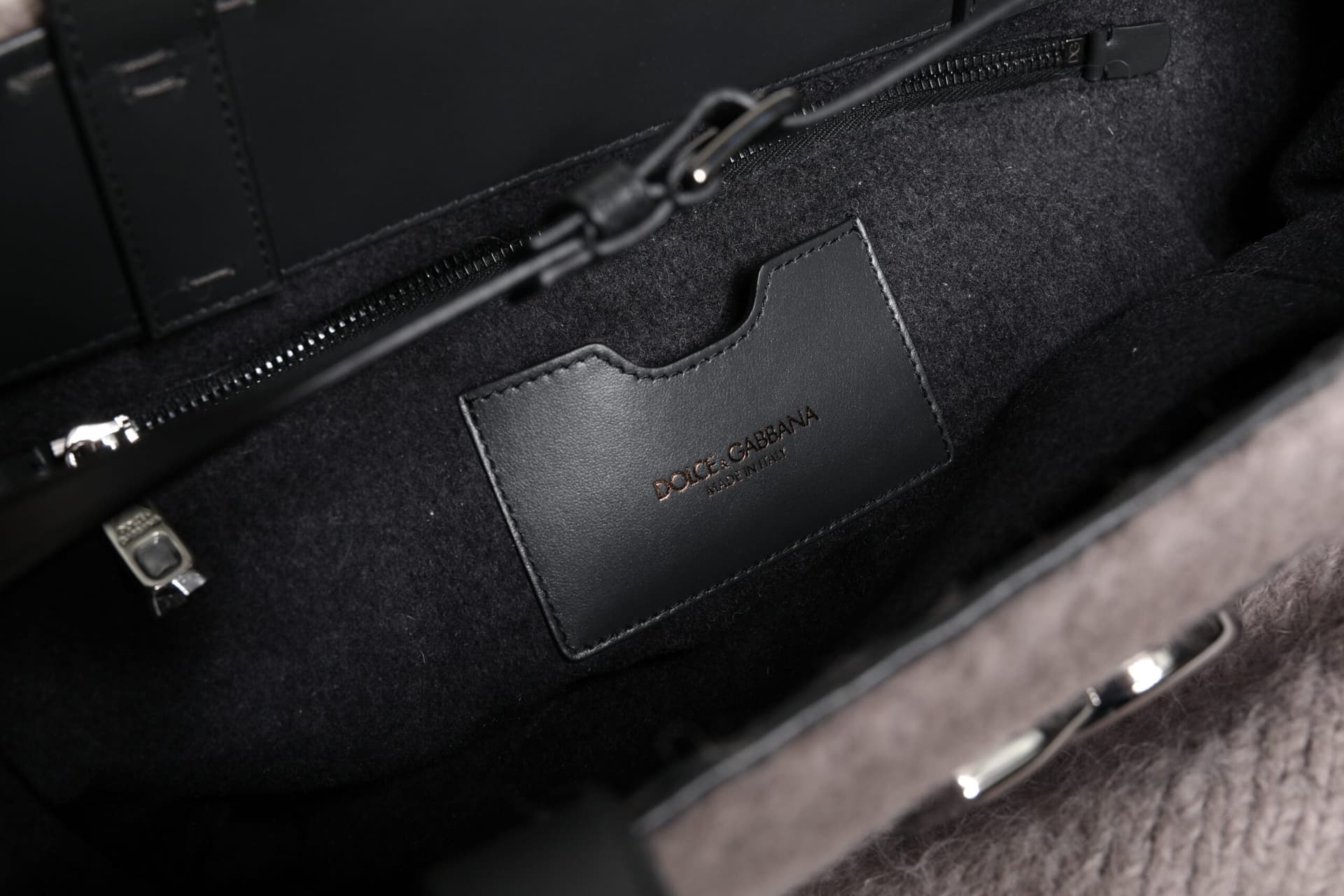 Dolce & Gabbana Grey Alpaca Wool Logo Plaque Tote Shoulder Bag - 8