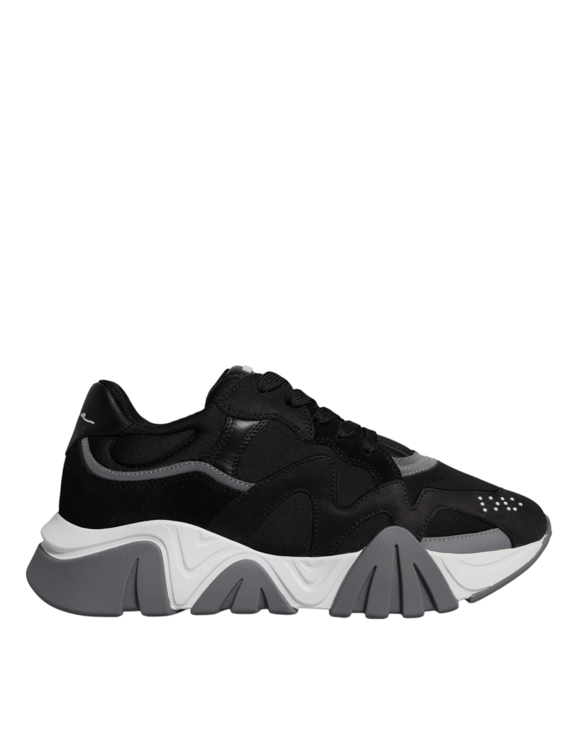 Versace Black Leather Neoprene Chunky Low Top Sneakers Squalo Shoes - 5