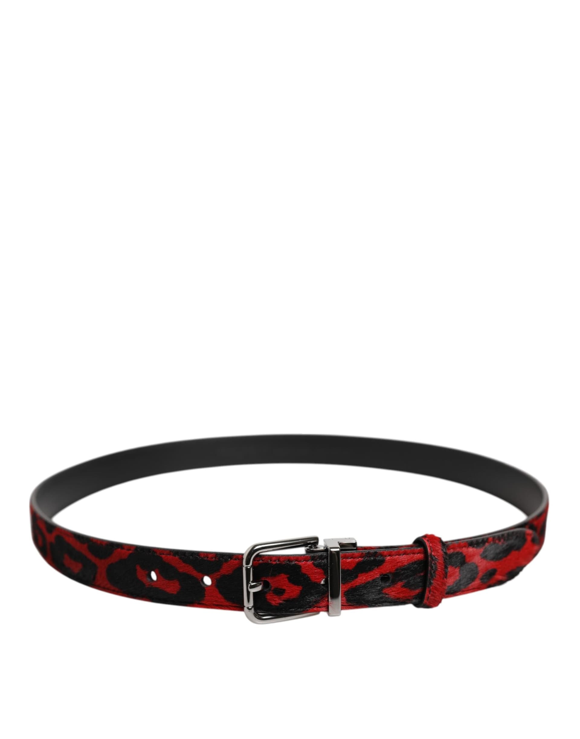 Dolce & Gabbana Black Red Leopard Silver Metal Buckle Belt - 3