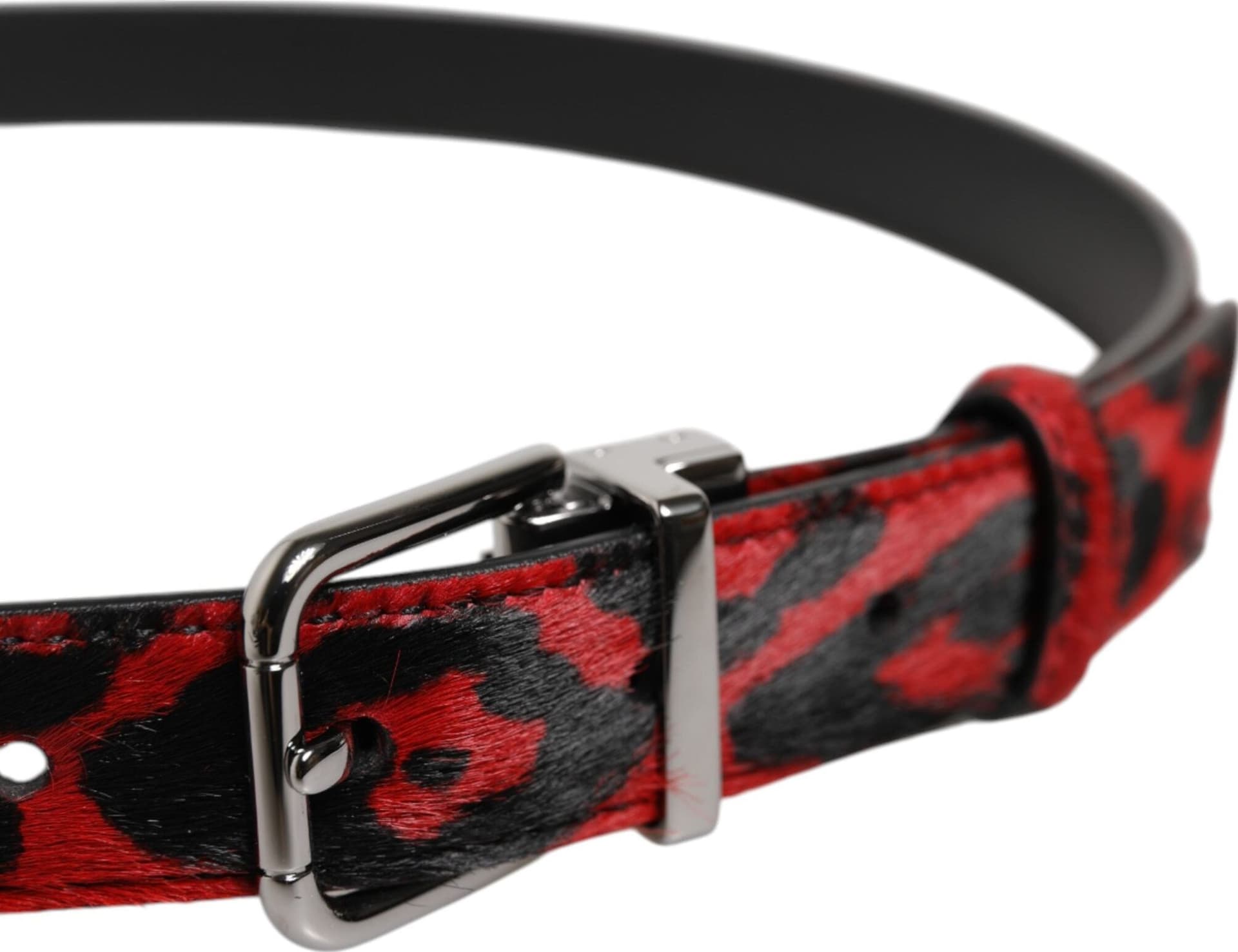 Dolce & Gabbana Black Red Leopard Silver Metal Buckle Belt - 4