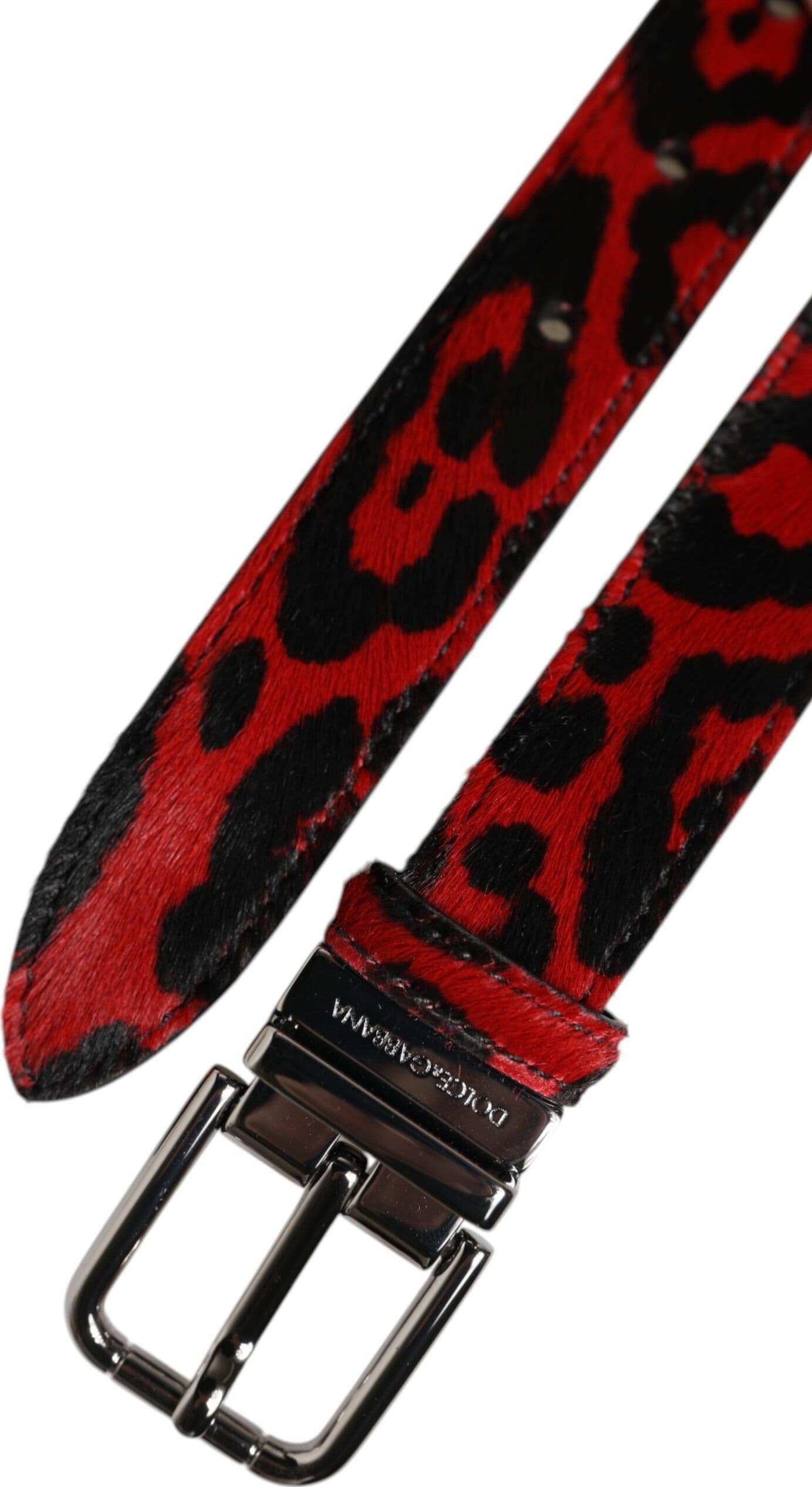 Dolce & Gabbana Black Red Leopard Silver Metal Buckle Belt - 6