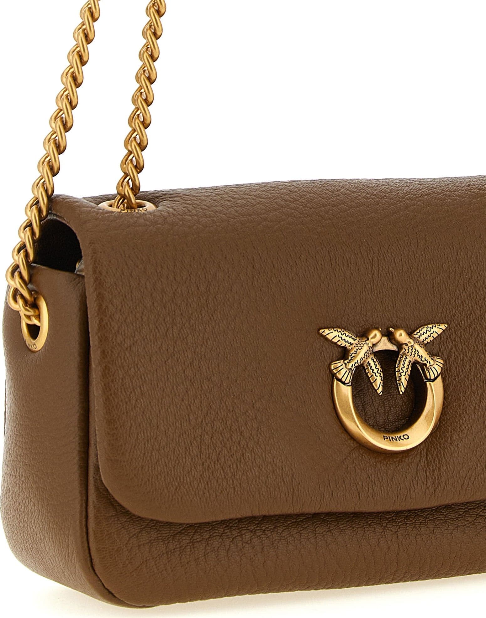 PINKO Brown Lamb Leather Shoulder Bag - 3