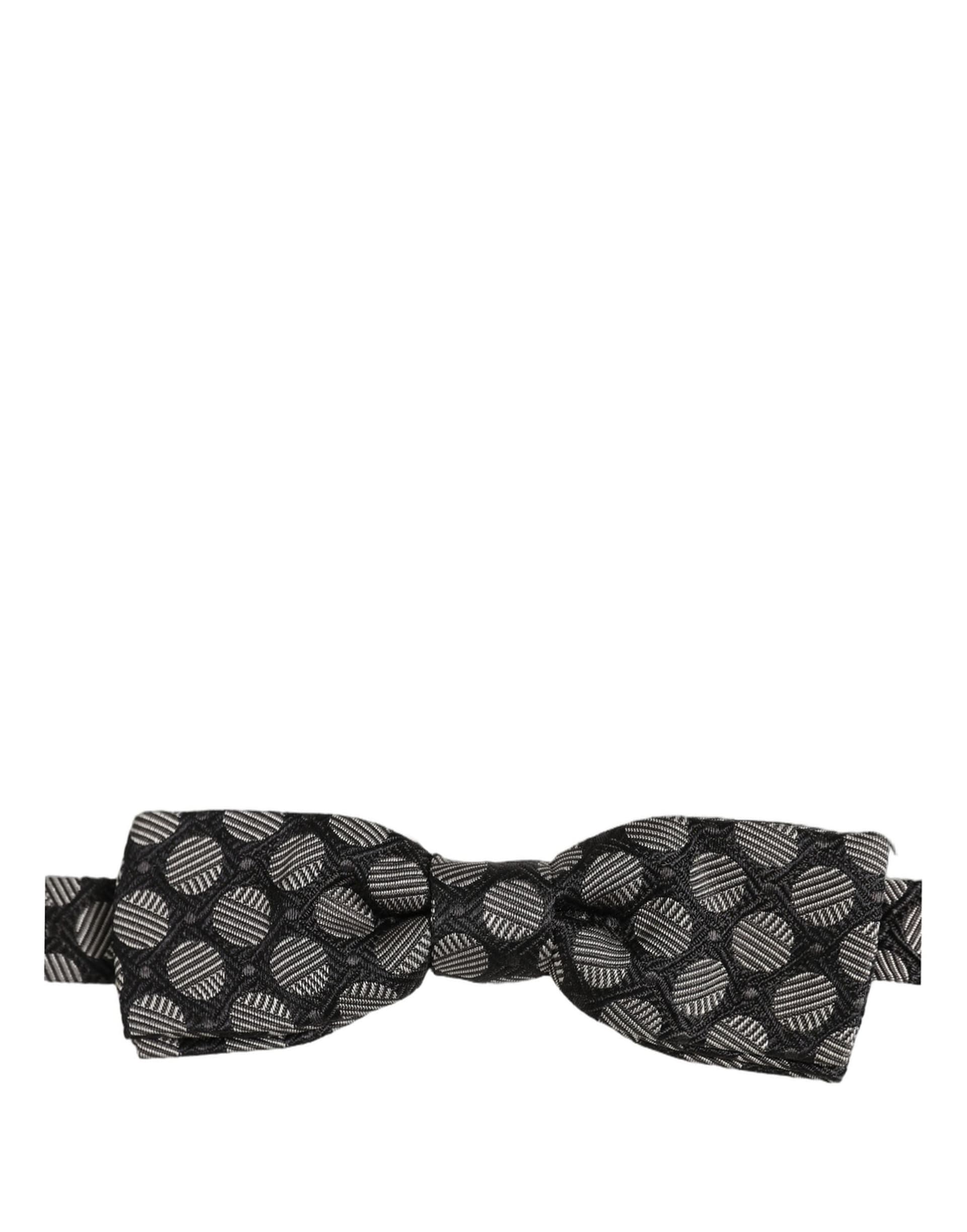 Dolce & Gabbana Black White Geometric Silk Adjustable Neck Papillon Bow Tie - 3