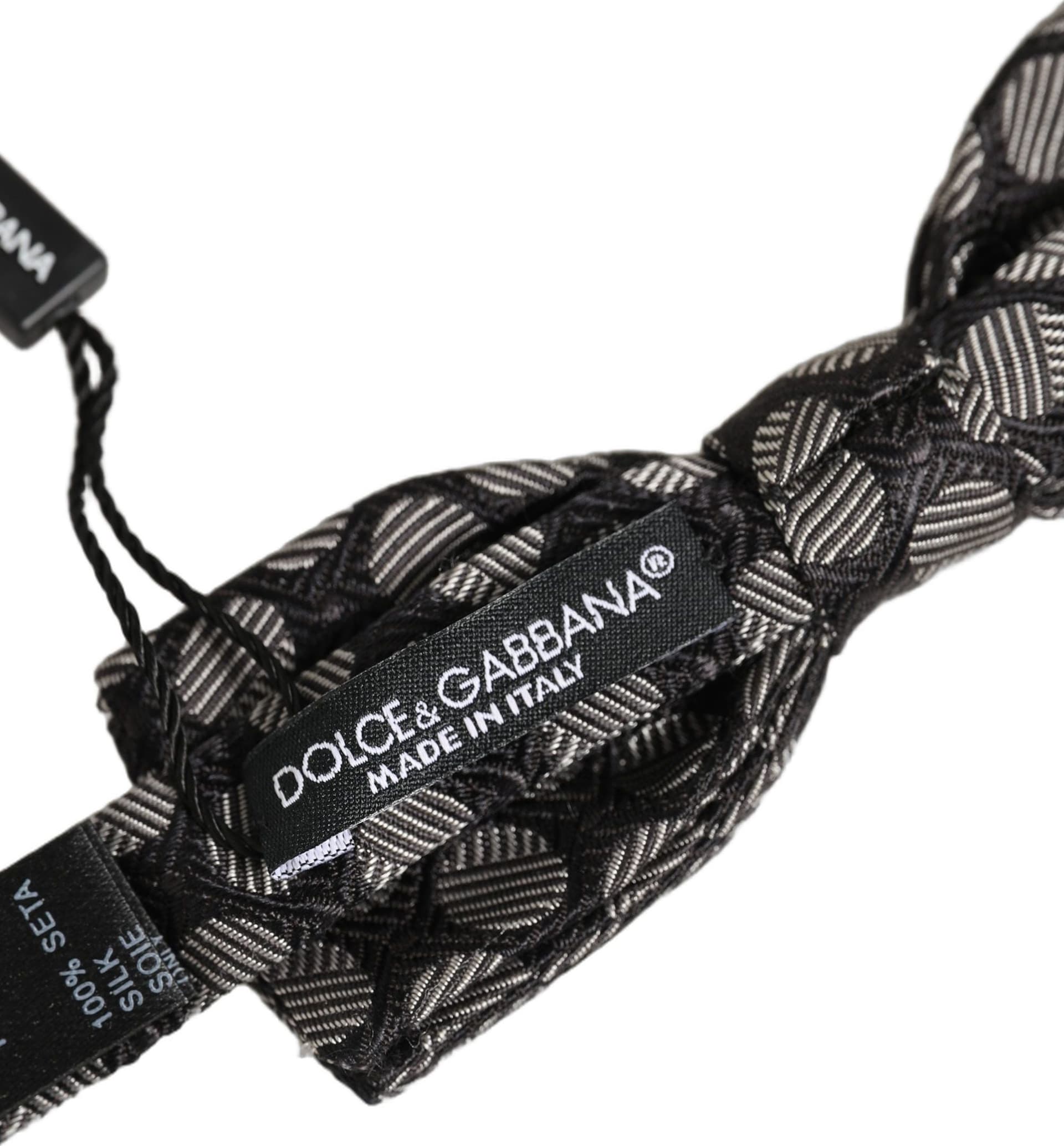 Dolce & Gabbana Black White Geometric Silk Adjustable Neck Papillon Bow Tie - 5