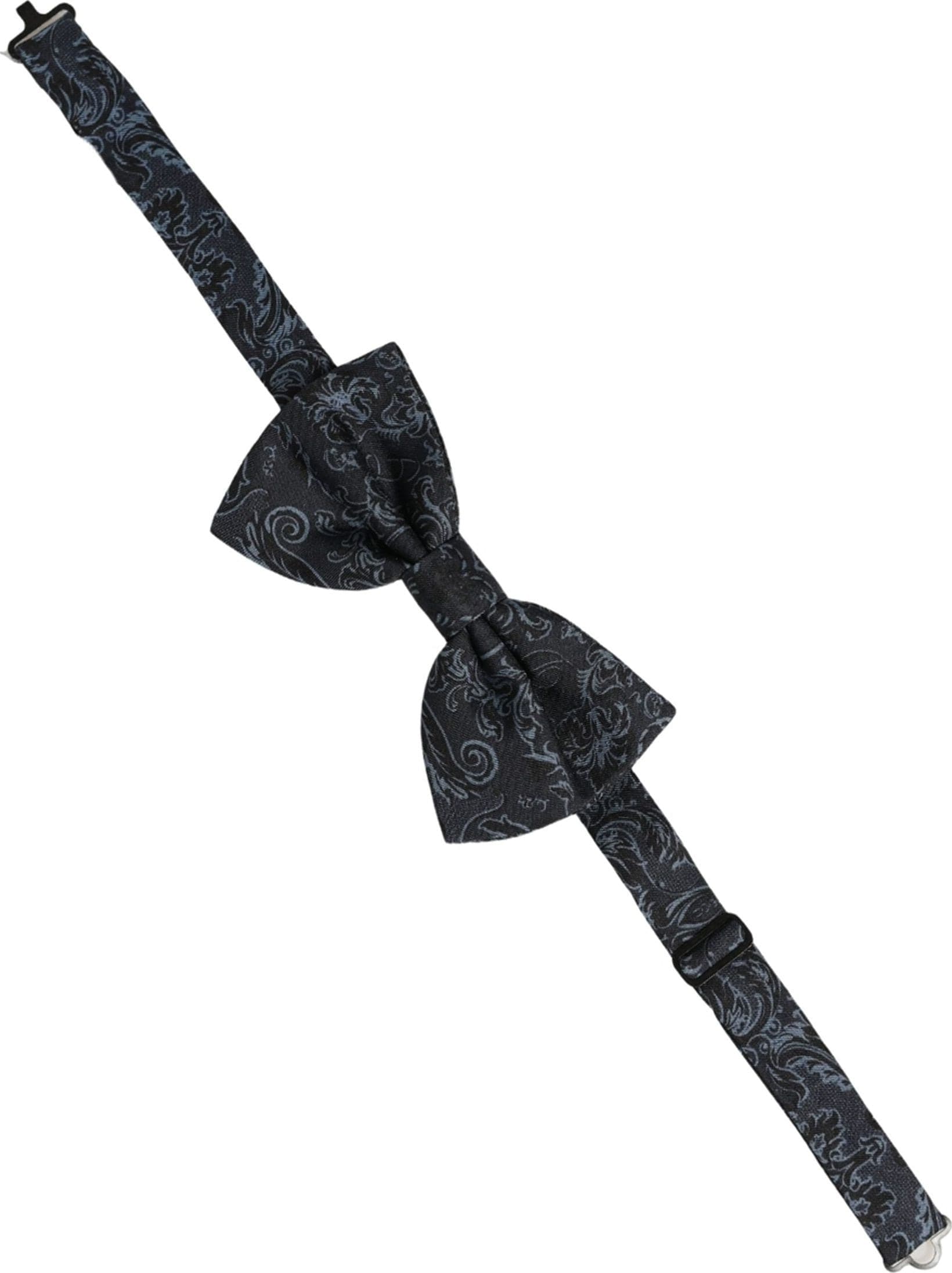 Dolce & Gabbana Men Black Blue Paisley Adjustable Neck Papillon Bow Tie - 2