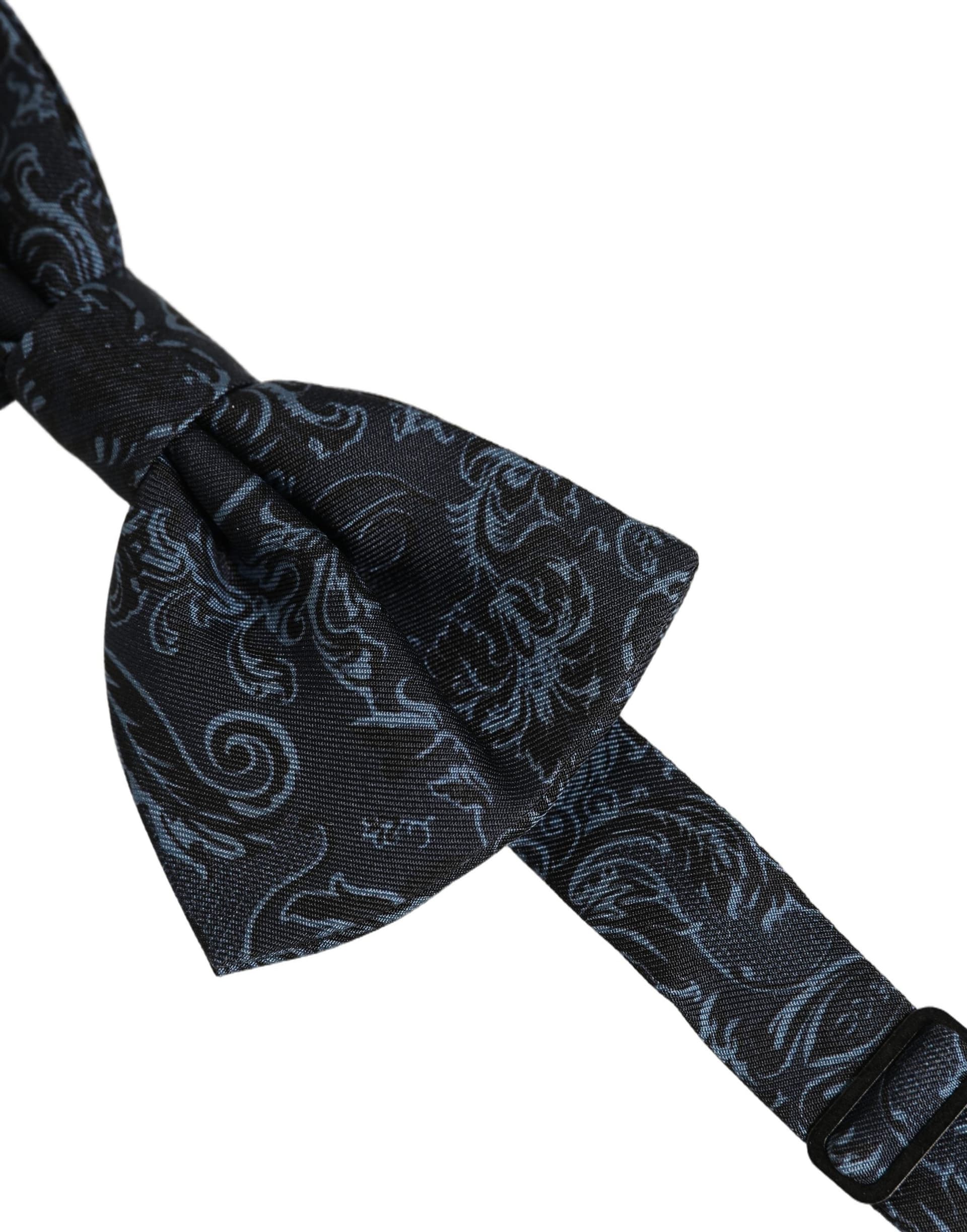 Dolce & Gabbana Men Black Blue Paisley Adjustable Neck Papillon Bow Tie - 3