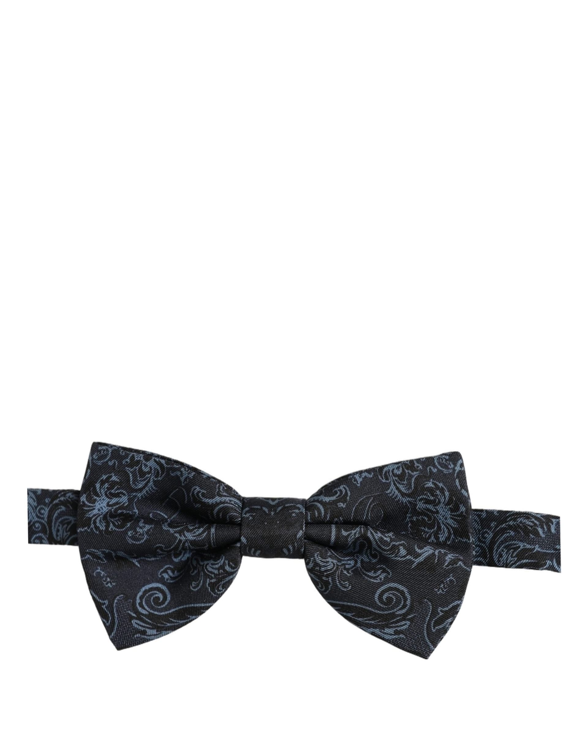 Dolce & Gabbana Men Black Blue Paisley Adjustable Neck Papillon Bow Tie - 4