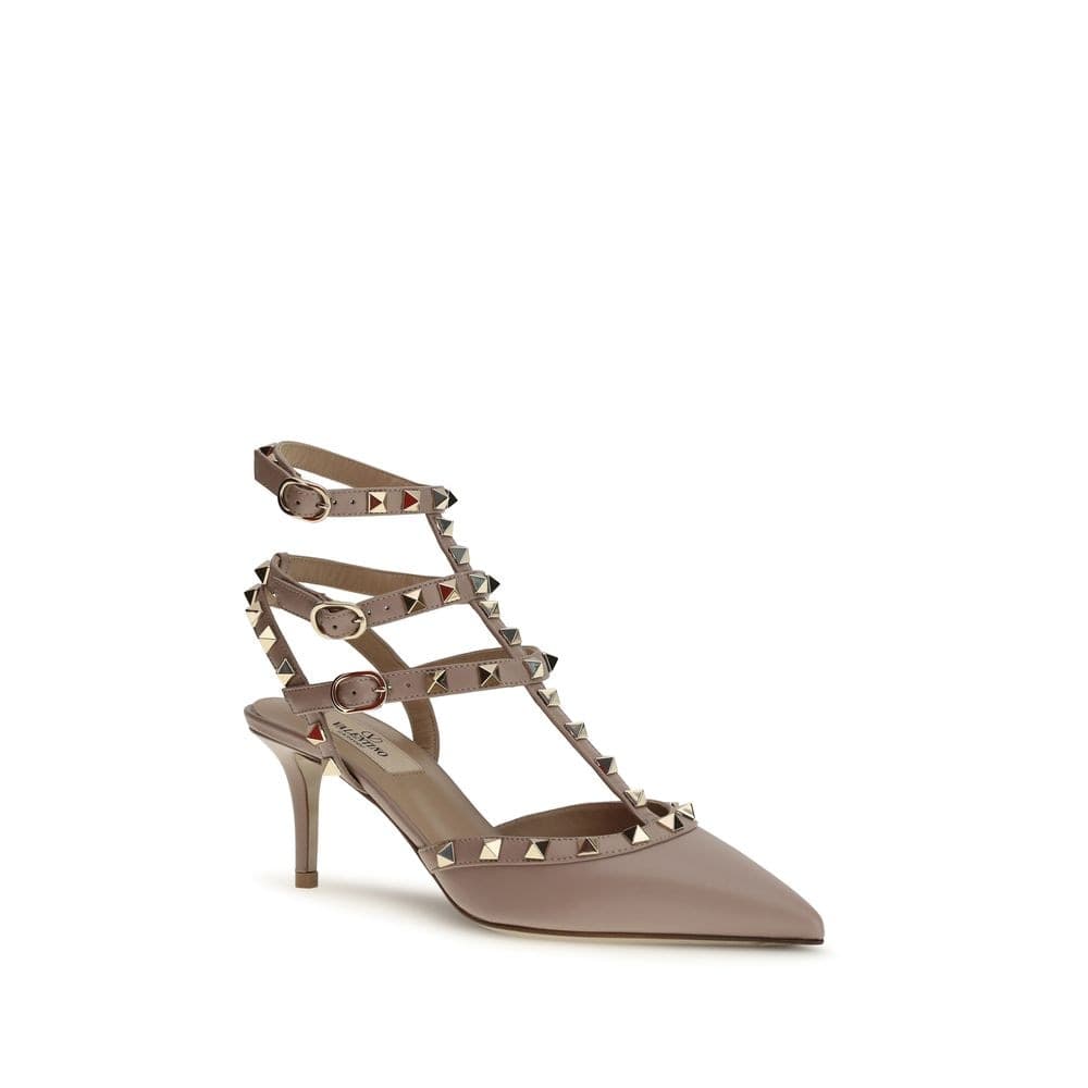 Valentino Garavani Beige Calf Leather Bos Taurus Mid Heel Pumps - 2