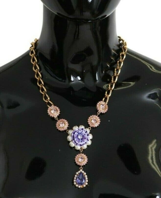 Dolce & Gabbana Pink Gold Brass Crystal Purple Pearl Pendants - 2