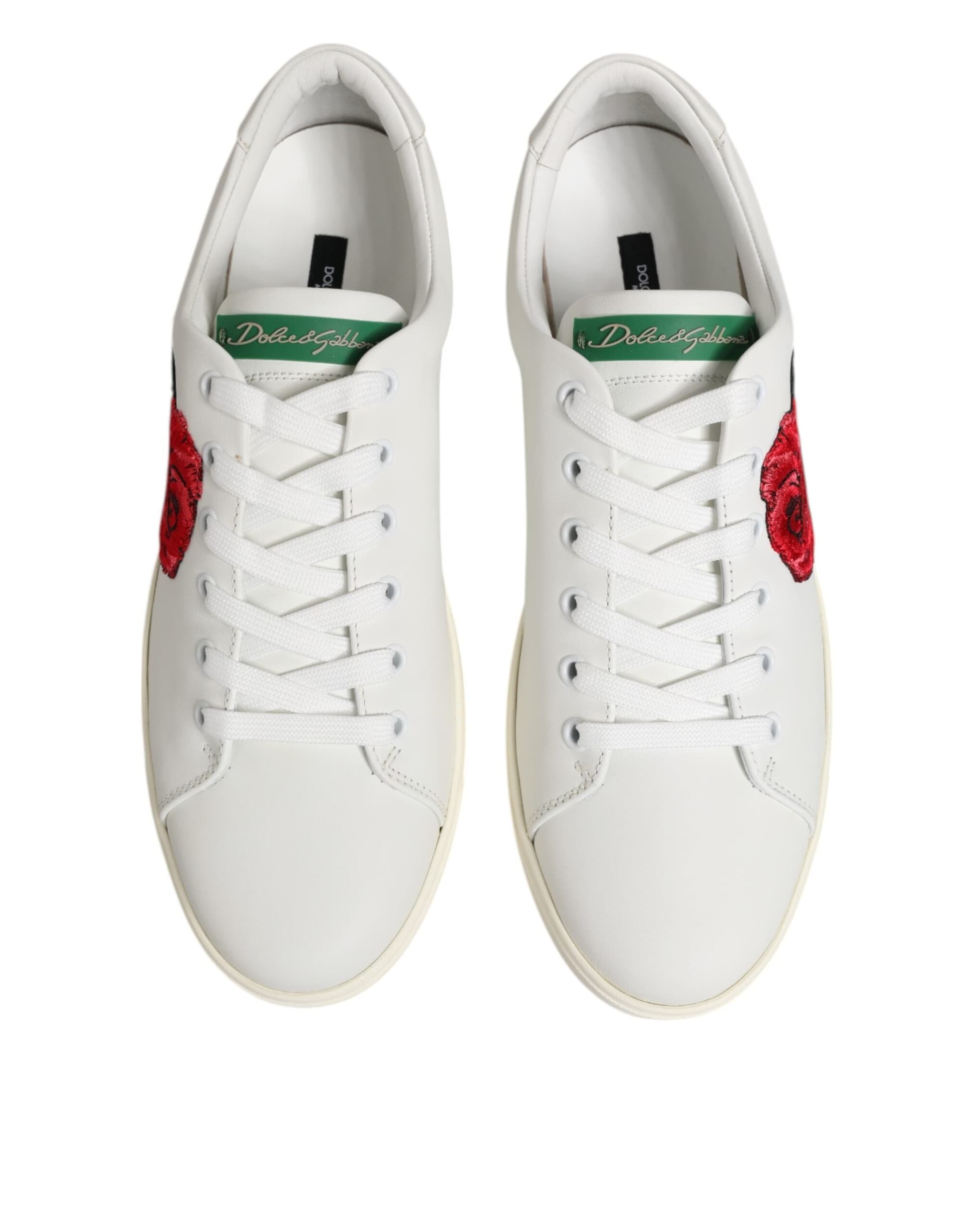 Dolce & Gabbana White Leather Rose Embroidery Low-Top  Shoes - 2