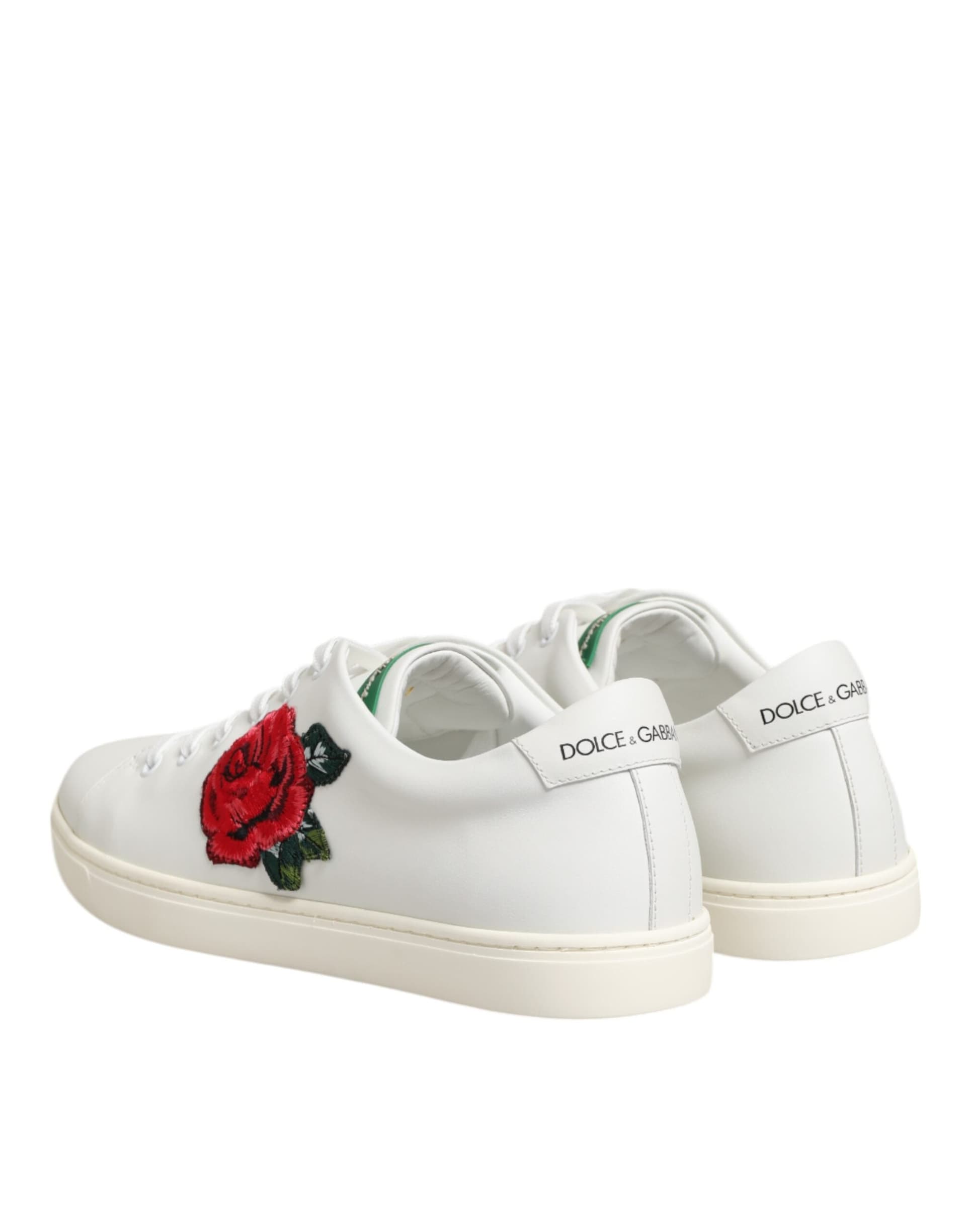 Dolce & Gabbana White Leather Rose Embroidery Low-Top  Shoes - 4