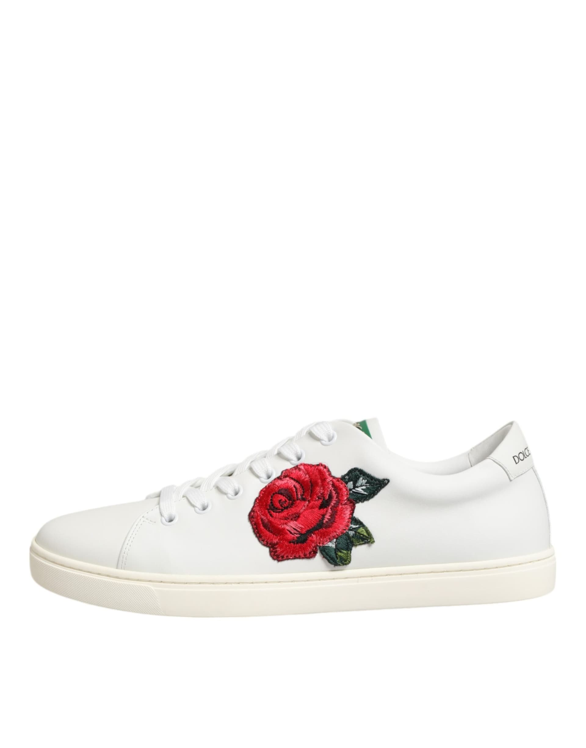 Dolce & Gabbana White Leather Rose Embroidery Low-Top  Shoes - 5