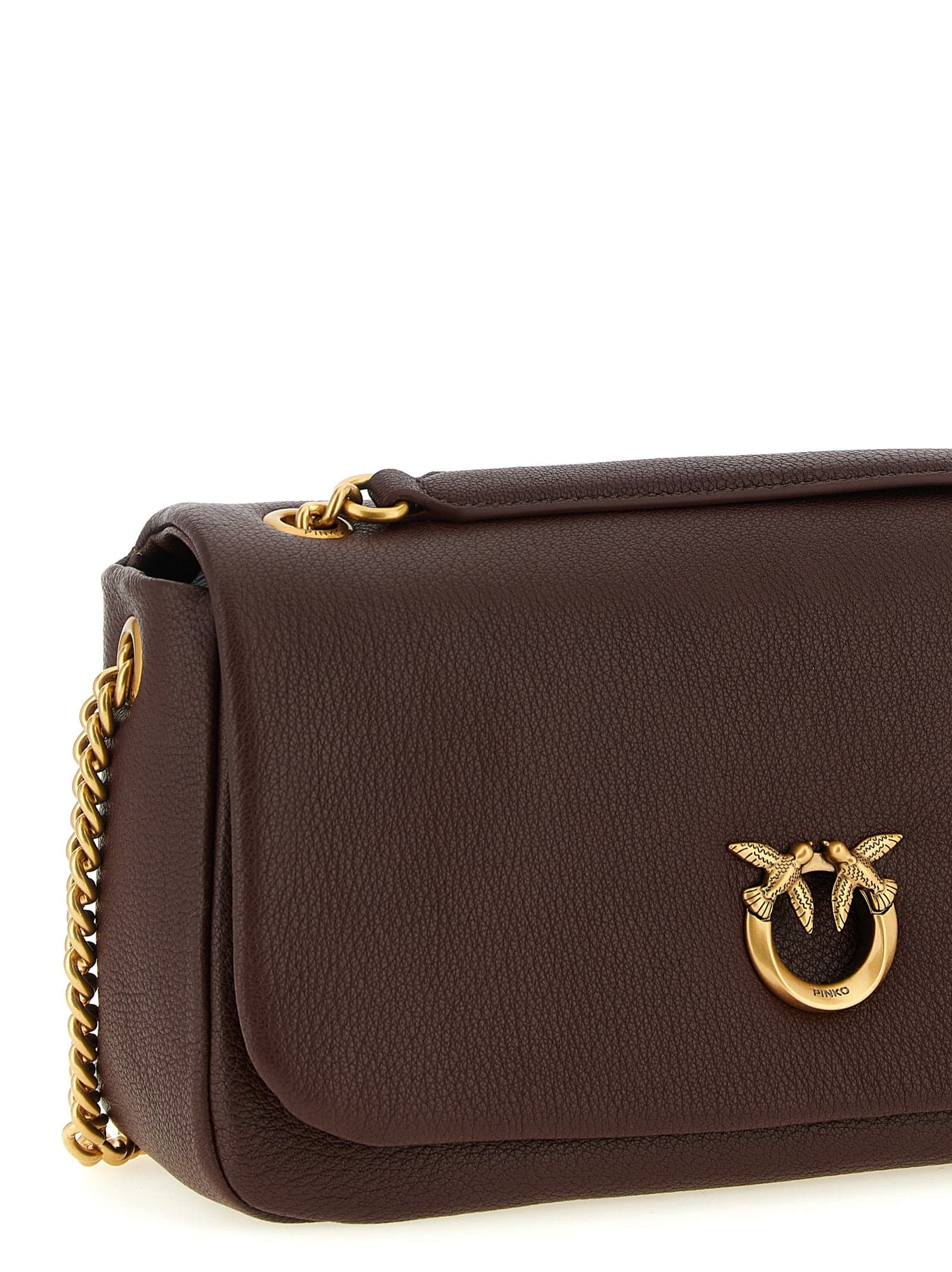 PINKO Brown Lamb Leather Shoulder Bag - 3