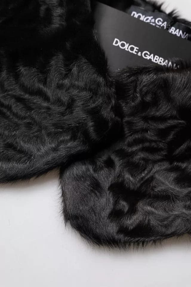 Dolce & Gabbana Black Lamb Fur Collar Women Neck Wrap Scarf - 5