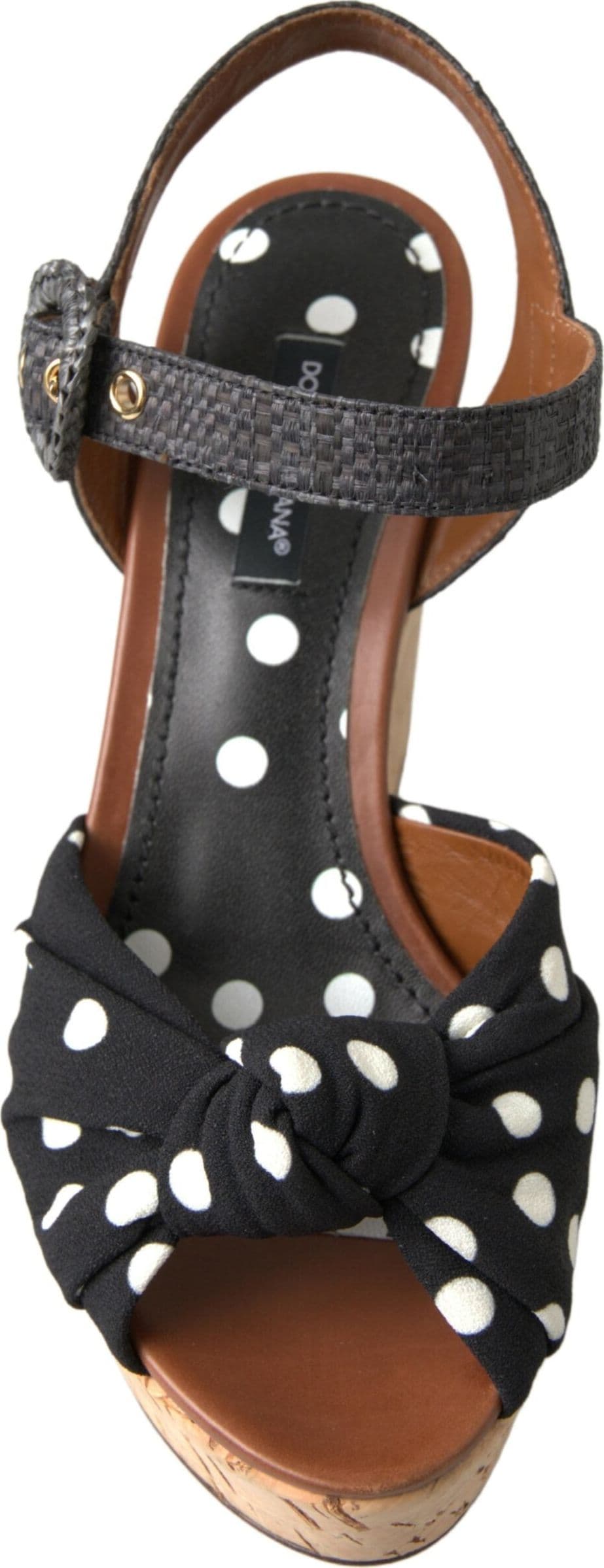 Dolce & Gabbana Black  Wedges Polka Dotted Ankle Strap Shoes Sandals - 6