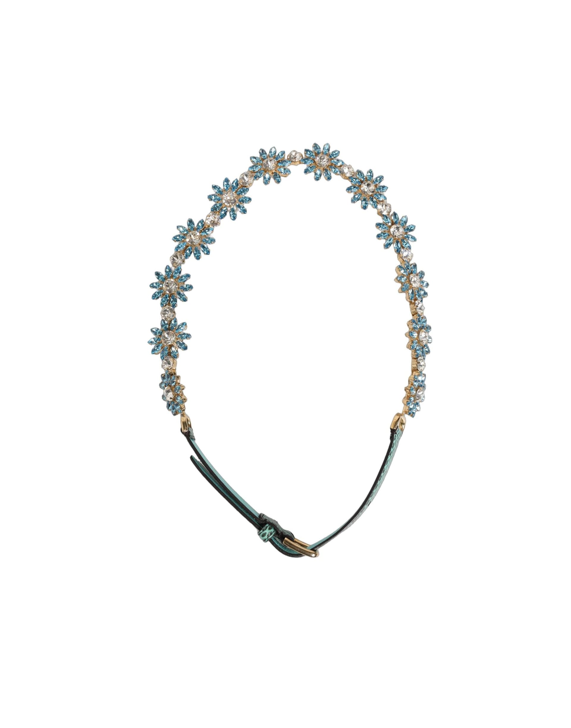 Dolce & Gabbana Green Leather Daisy Crystal Embellished Waist Belt - 2