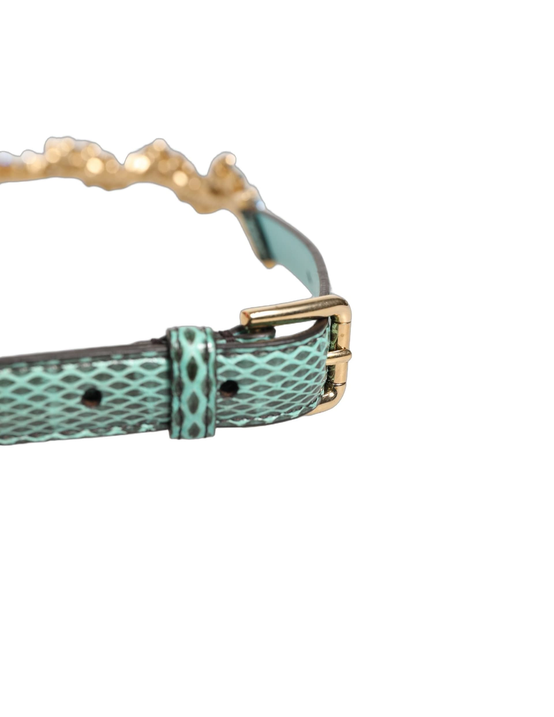 Dolce & Gabbana Green Leather Daisy Crystal Embellished Waist Belt - 4
