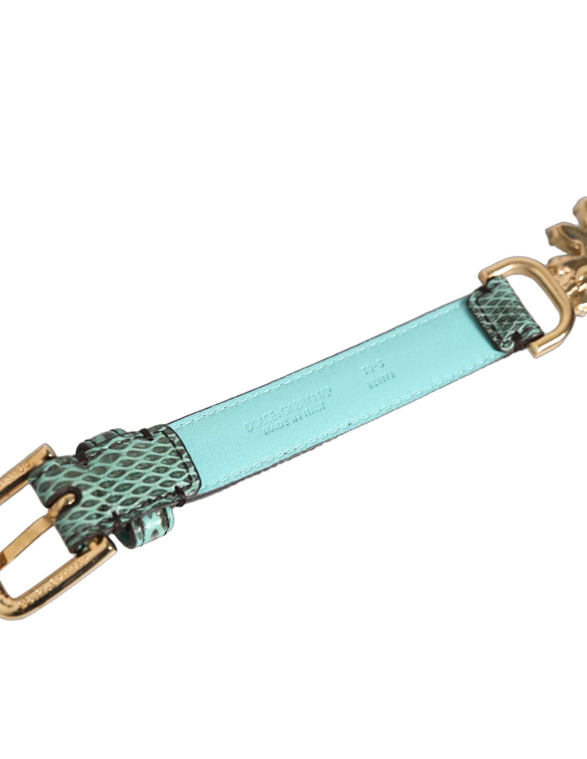 Dolce & Gabbana Green Leather Daisy Crystal Embellished Waist Belt - 7