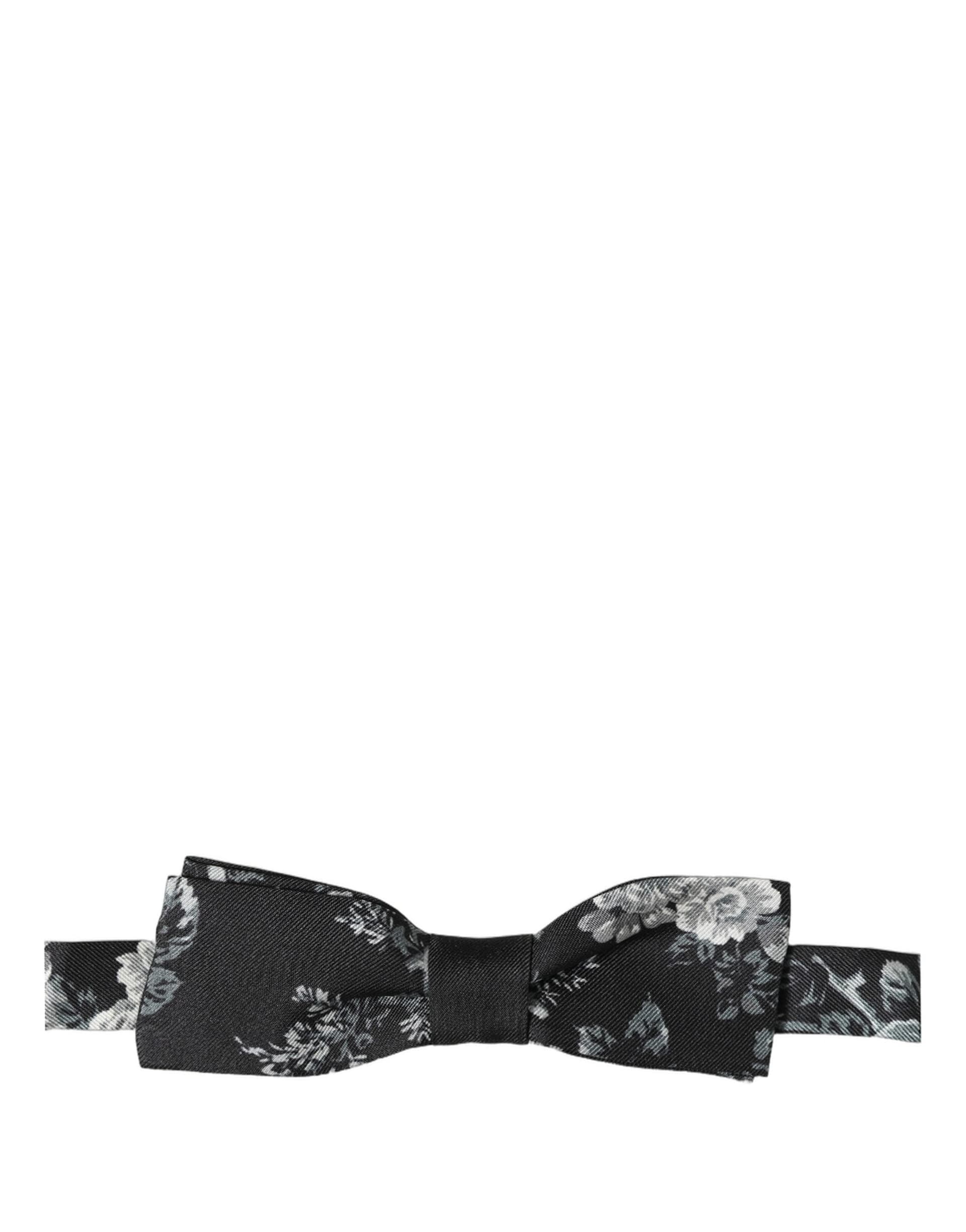 Dolce & Gabbana Black Floral Silk Adjustable Neck Men Papillon Bow Tie - 2